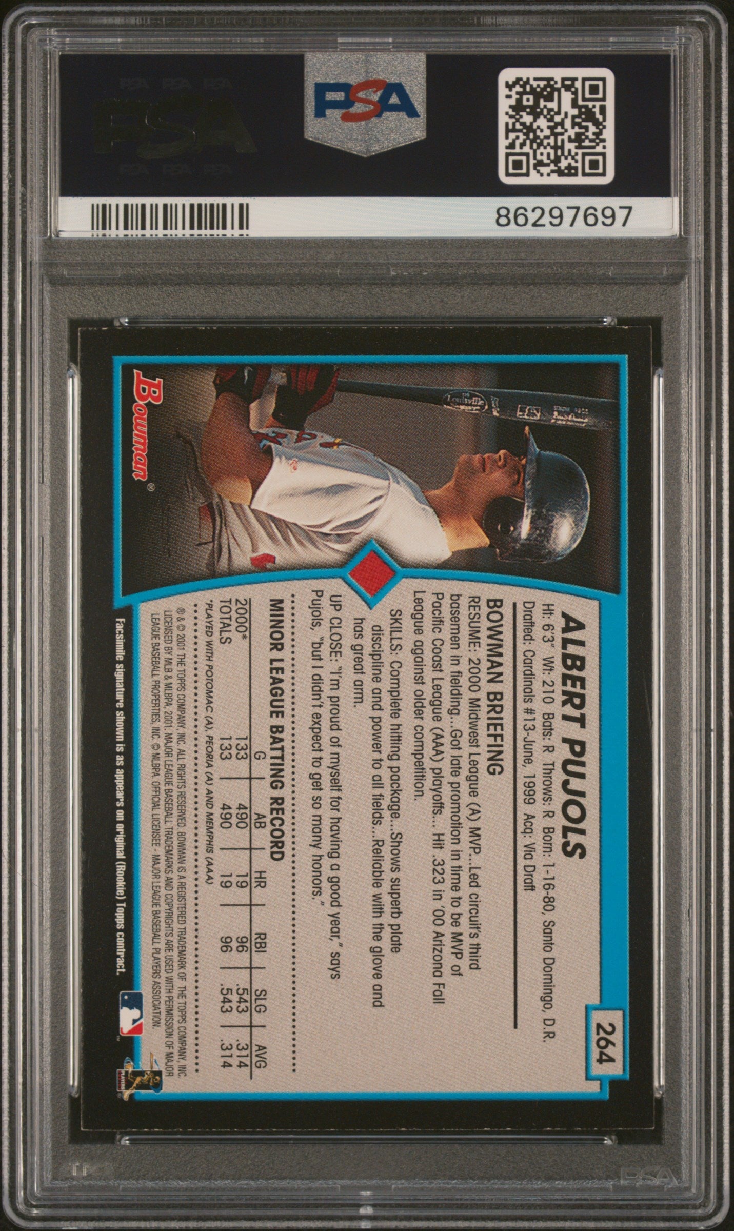 2001 Bowman Gold Albert Pujols #264 PSA 8