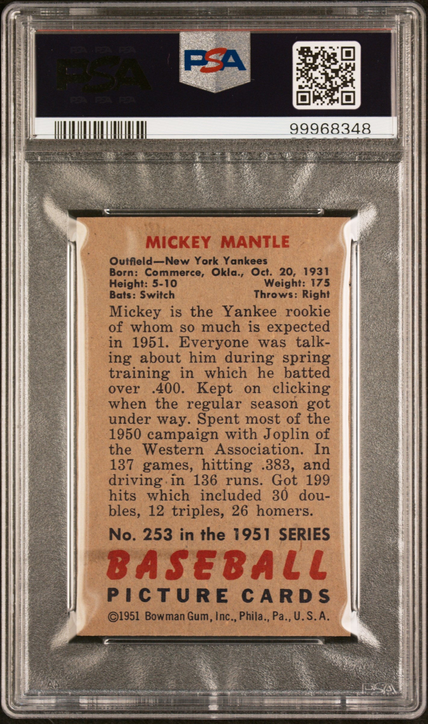 1951 Bowman Mickey Mantle #253 PSA 4.5