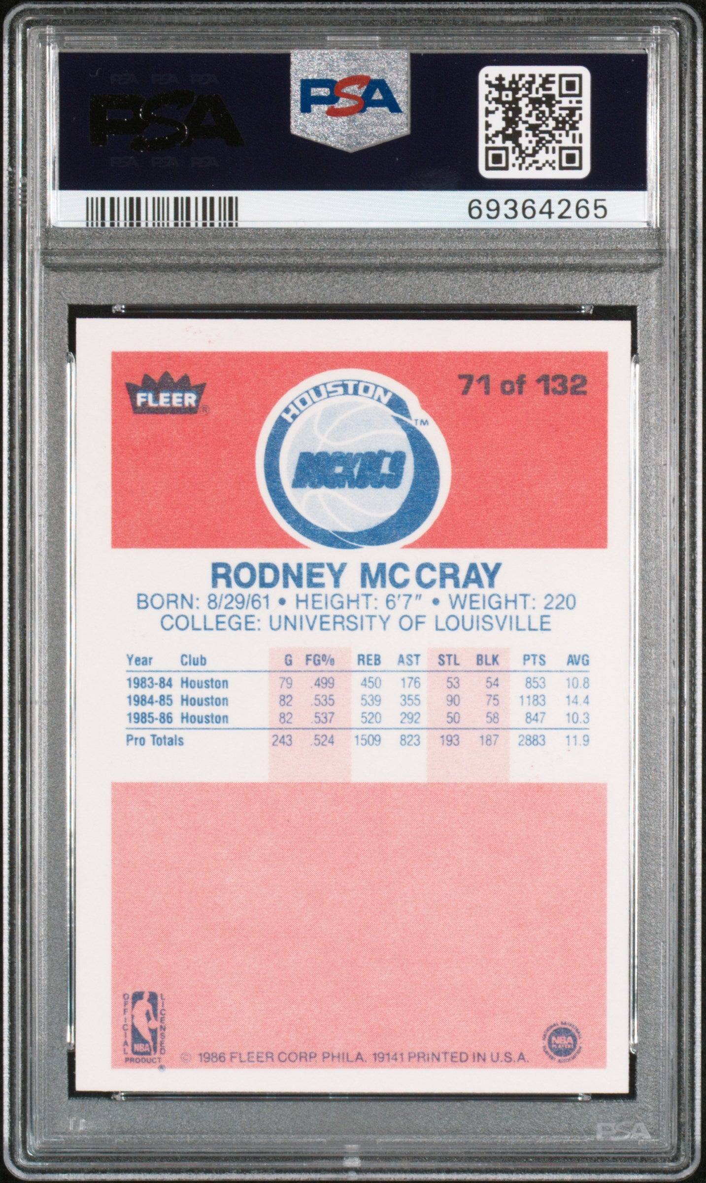 1986 Fleer Rodney Mccray #71 PSA 9