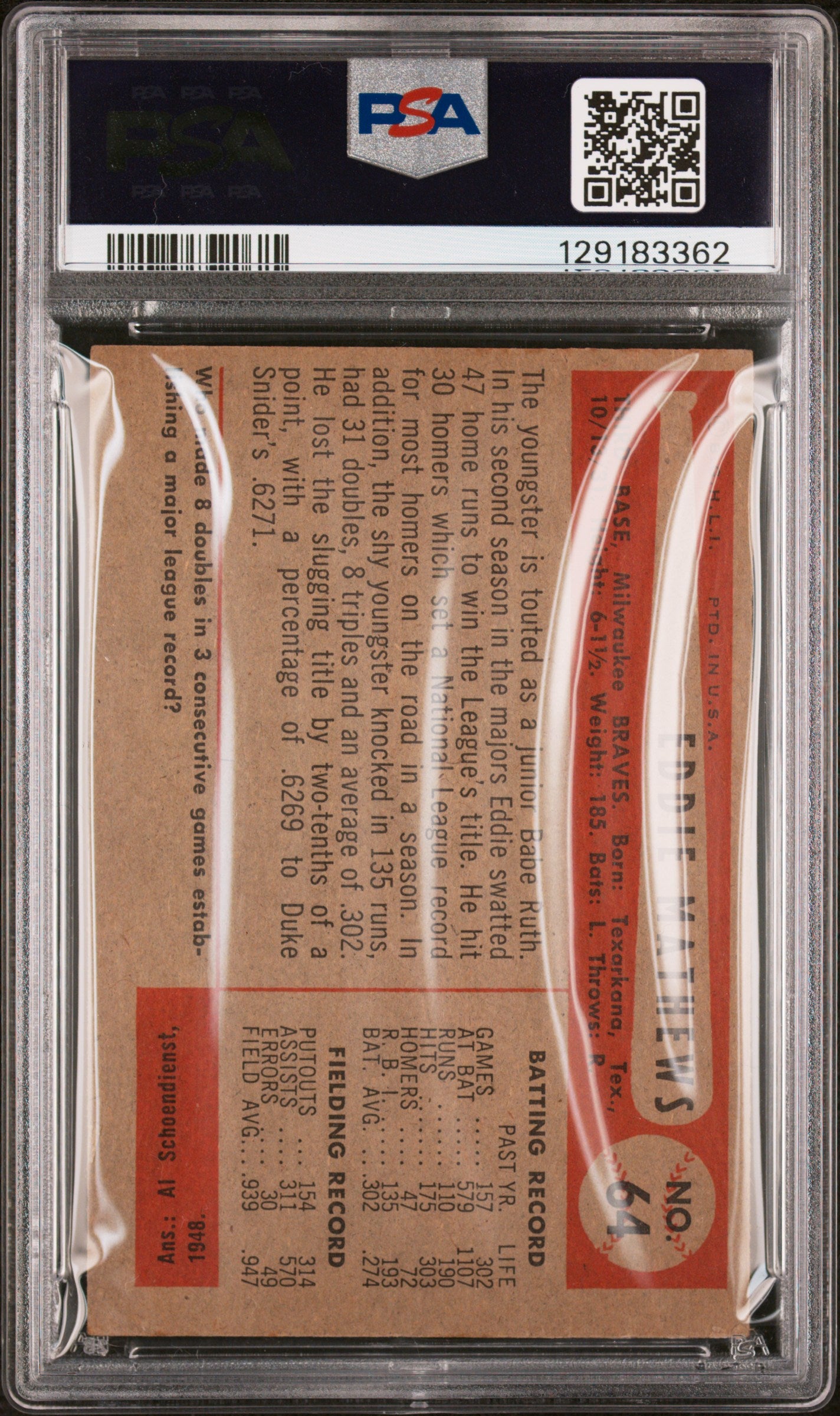 1954 Bowman Ed Mathews #64 PSA 4