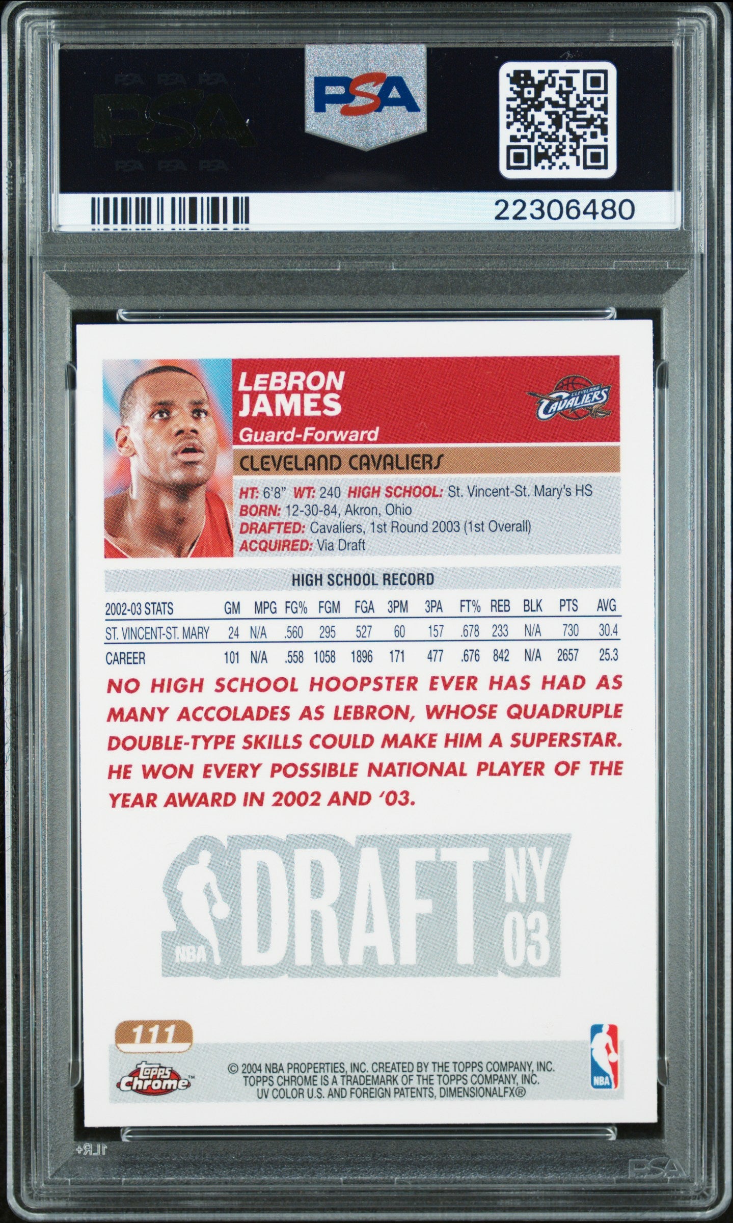 2003 Topps Chrome LeBron James #111 PSA 10