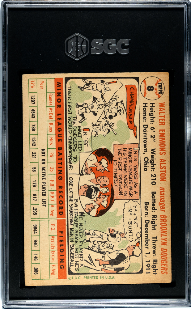 1956 Topps Walter Alston #8 White Back SGC 4.5