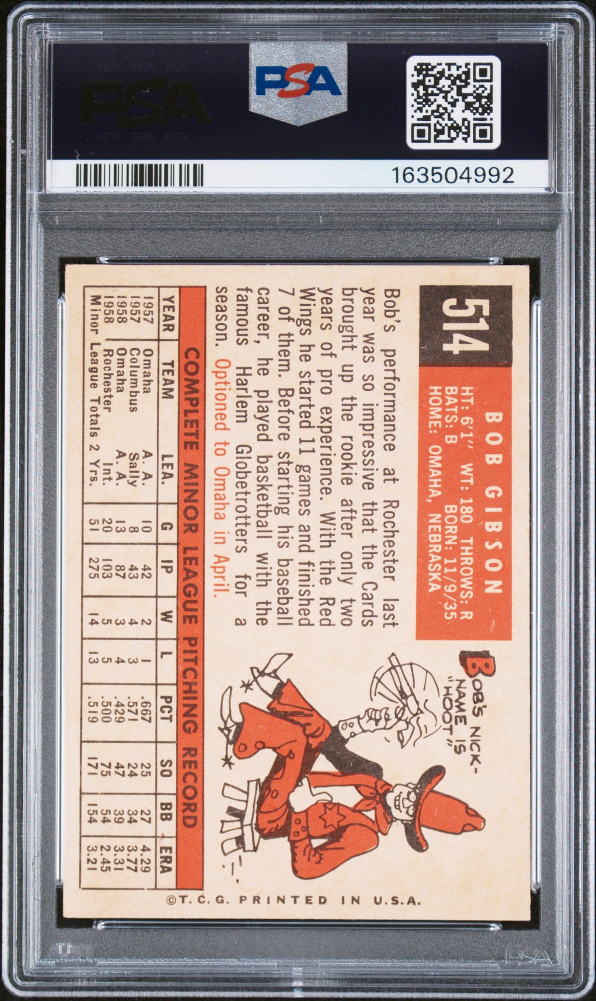 1959 Topps Bob Gibson #514 PSA 5