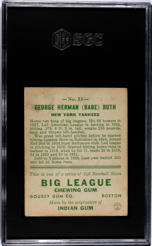 1933 Goudey Babe Ruth #53 SGC 4.5