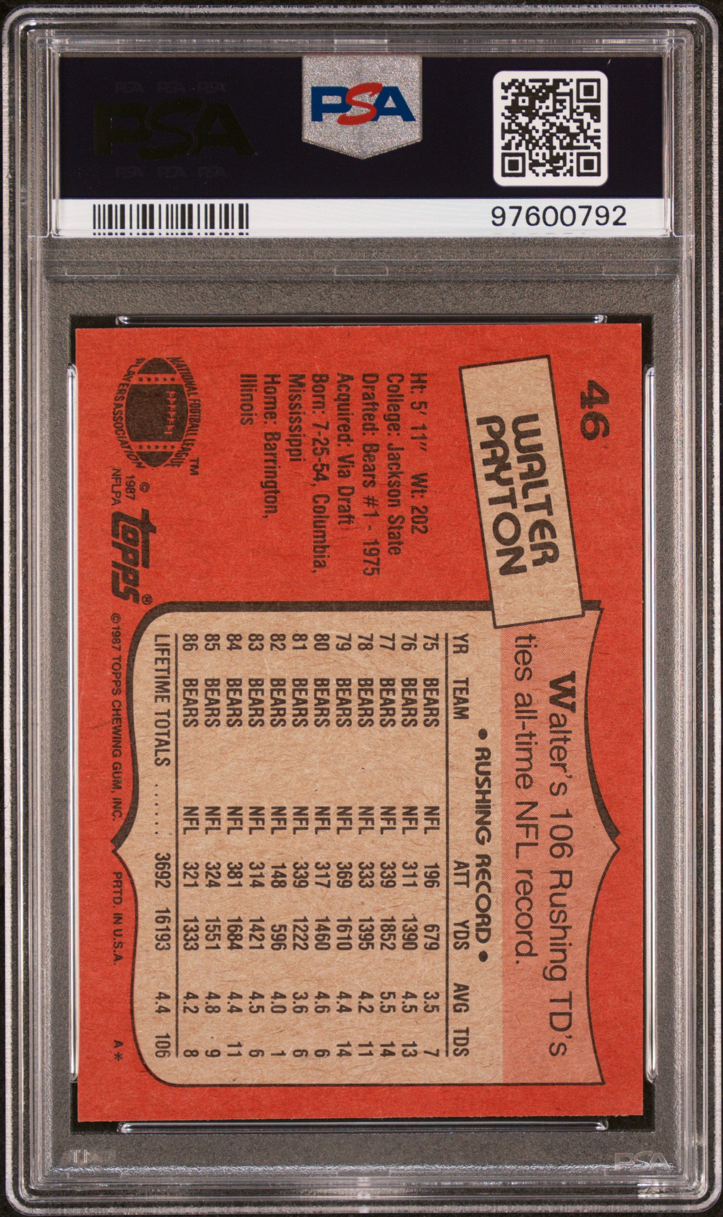 1987 Topps Walter Payton #46 PSA 9