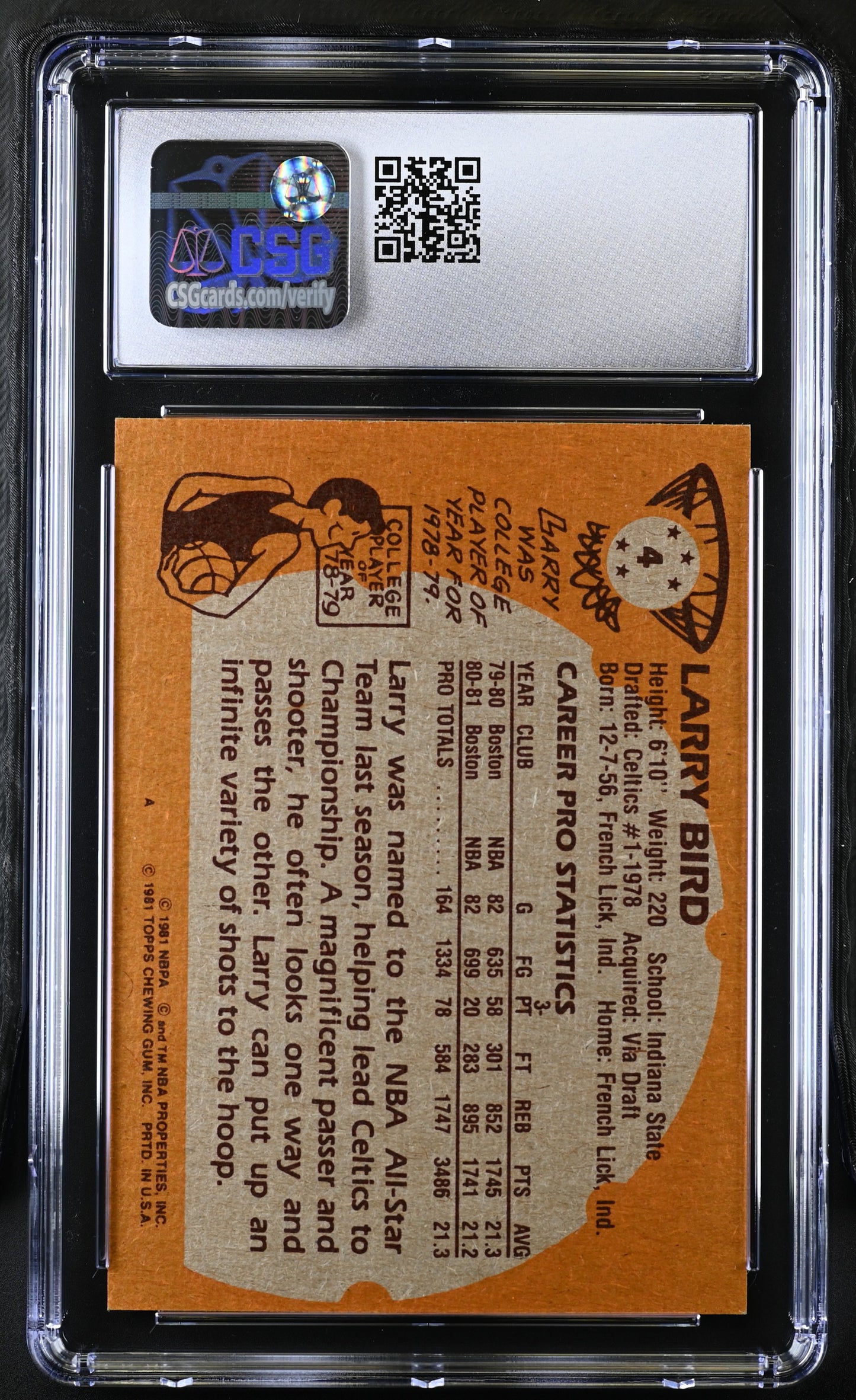1981-82 Topps Larry Bird #4 CGC 8.5
