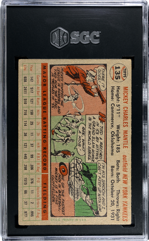 1956 Topps Mickey Mantle #135 Gray Back SGC 2.5