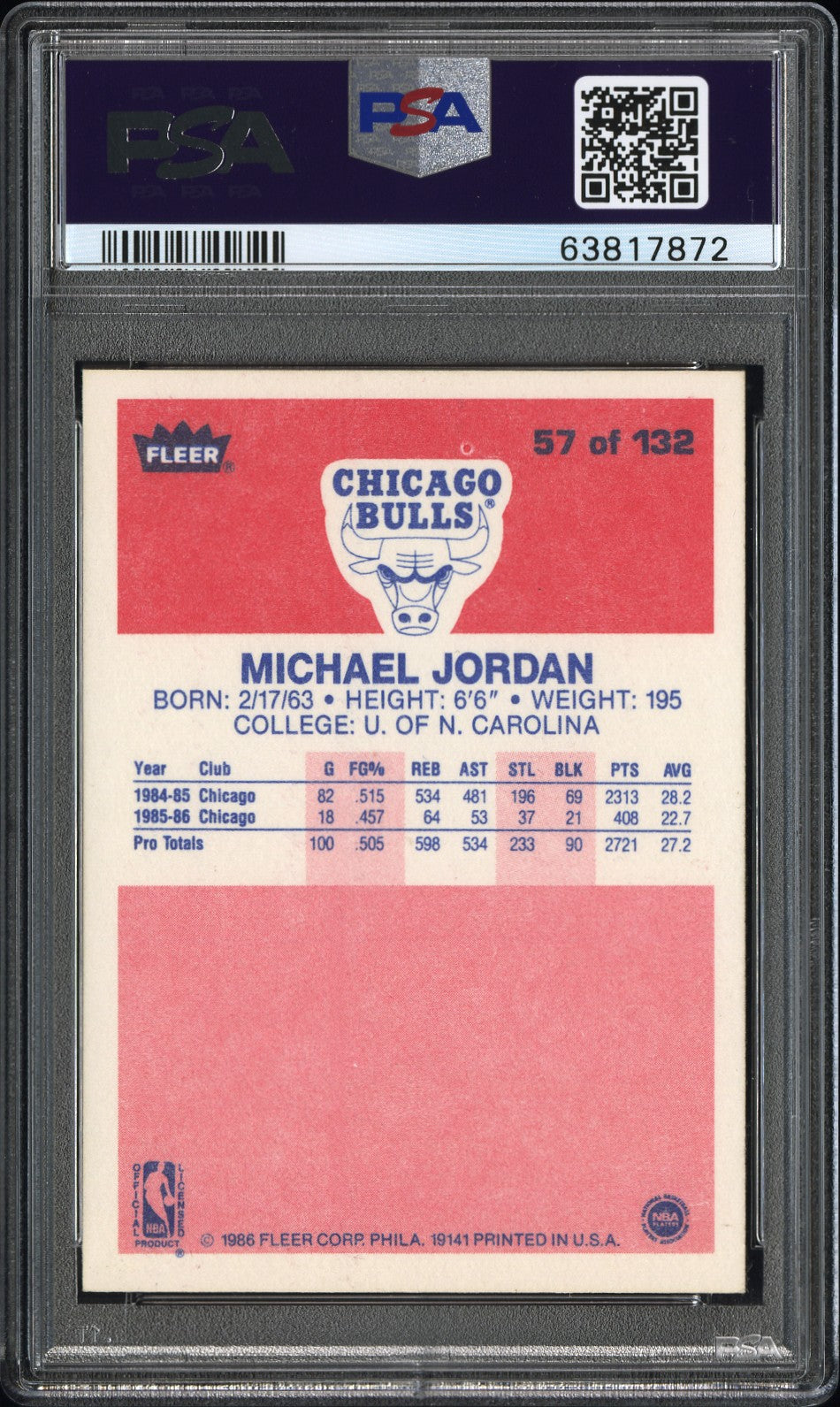 1986 Fleer Michael Jordan #57 PSA 8