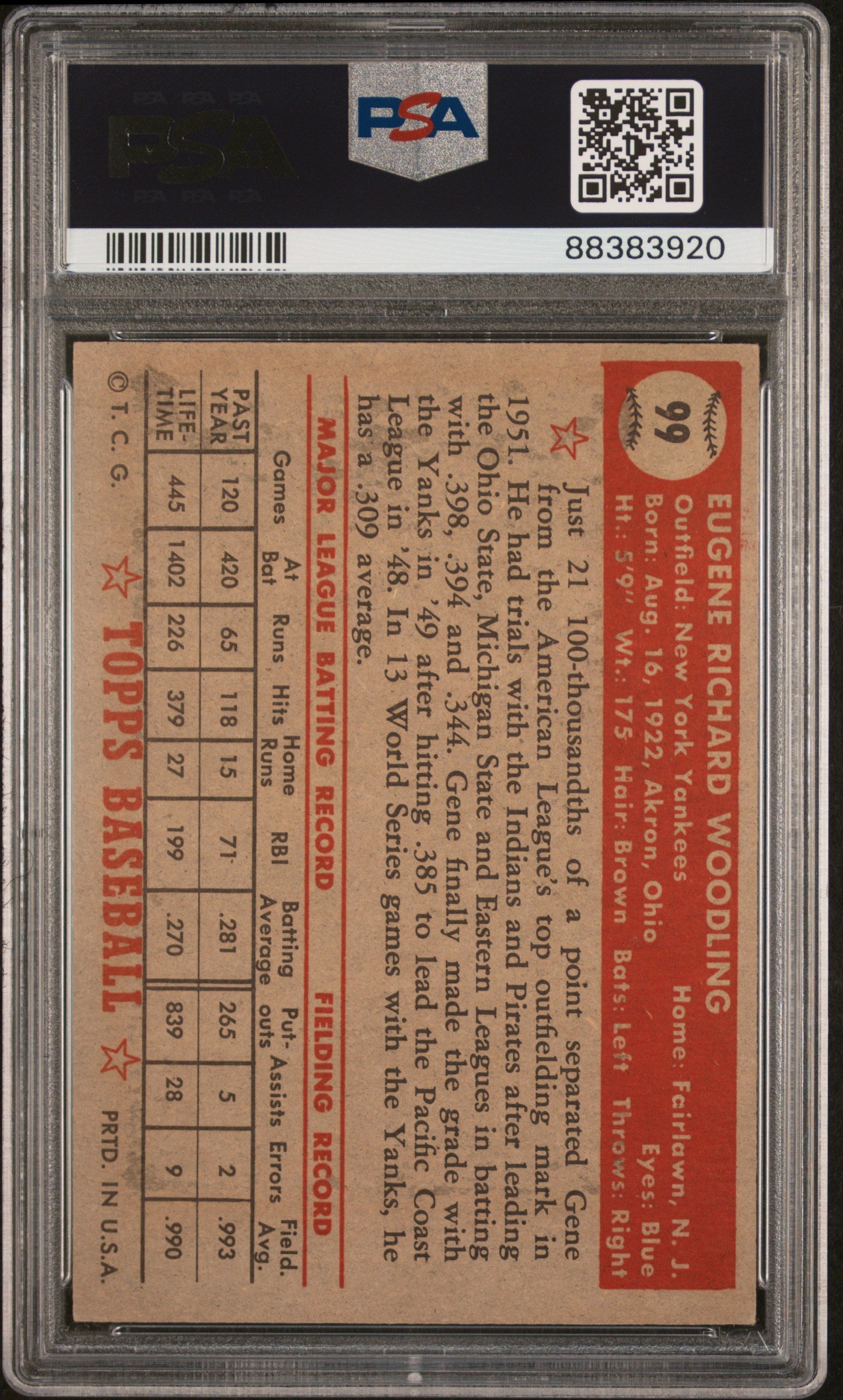 1952 Topps Gene Woodling #99 PSA 6