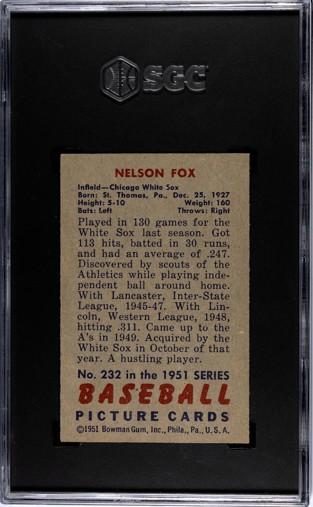 1951 Bowman Nelson Fox #232 SGC 7