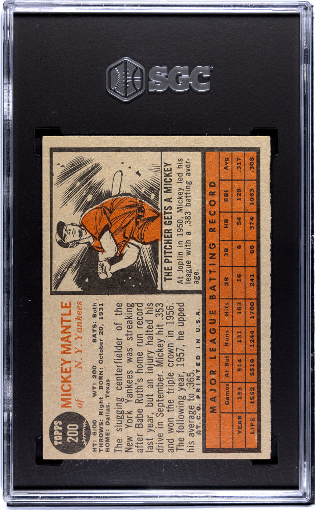 1962 Topps Mickey Mantle #200 SGC 6