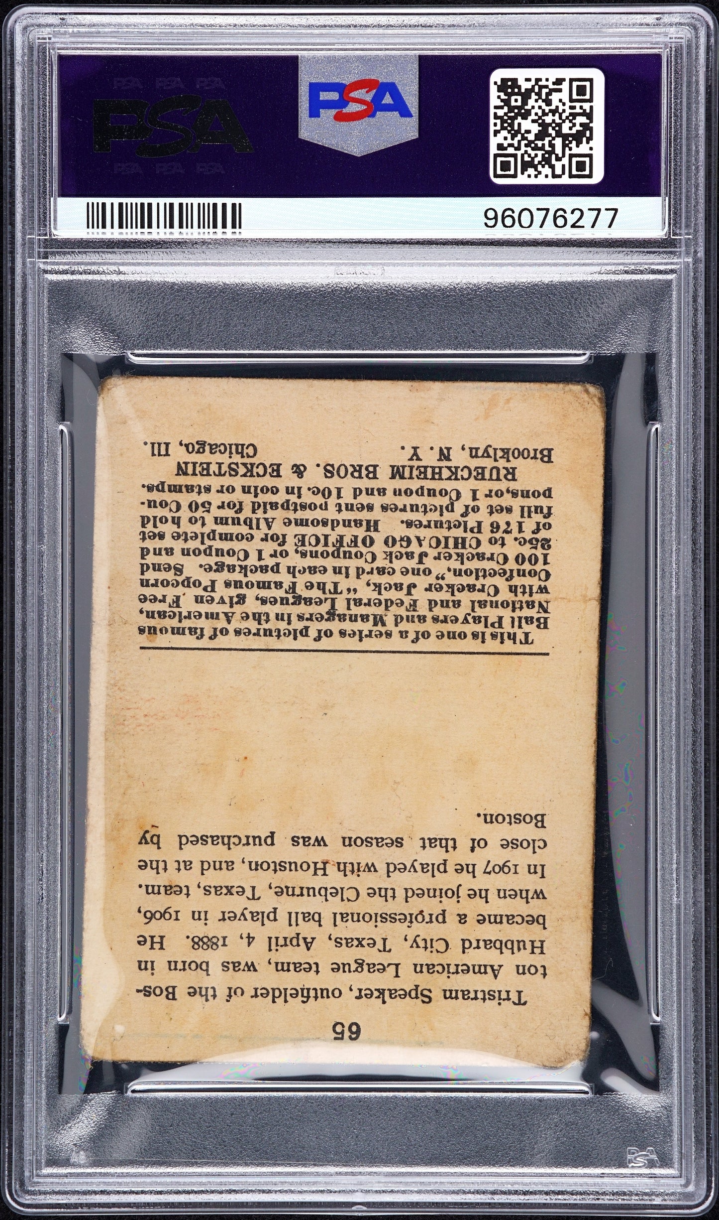 1915 Cracker Jack Tris Speaker #65 PSA 1