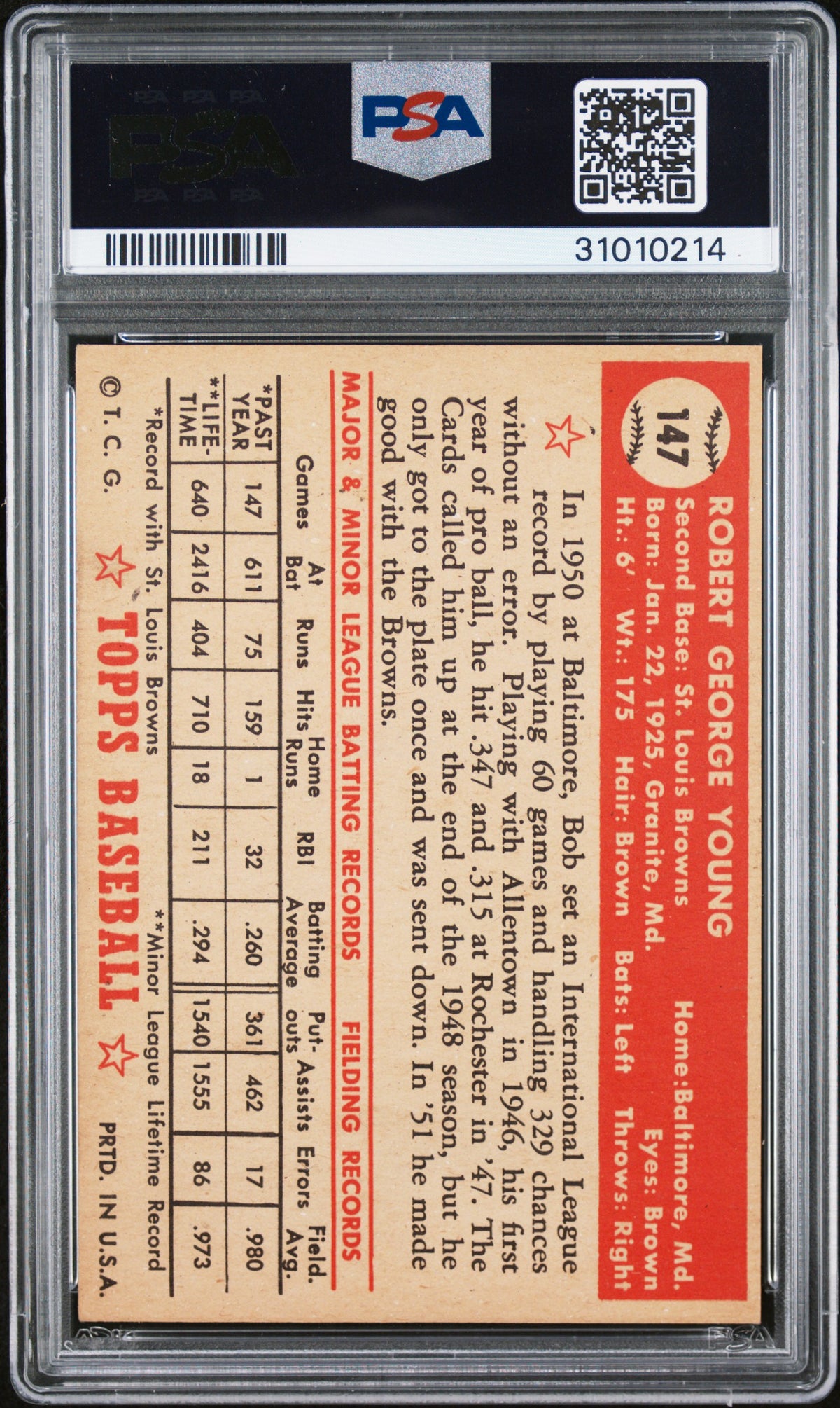 1952 Topps Bob Young #147 PSA 7