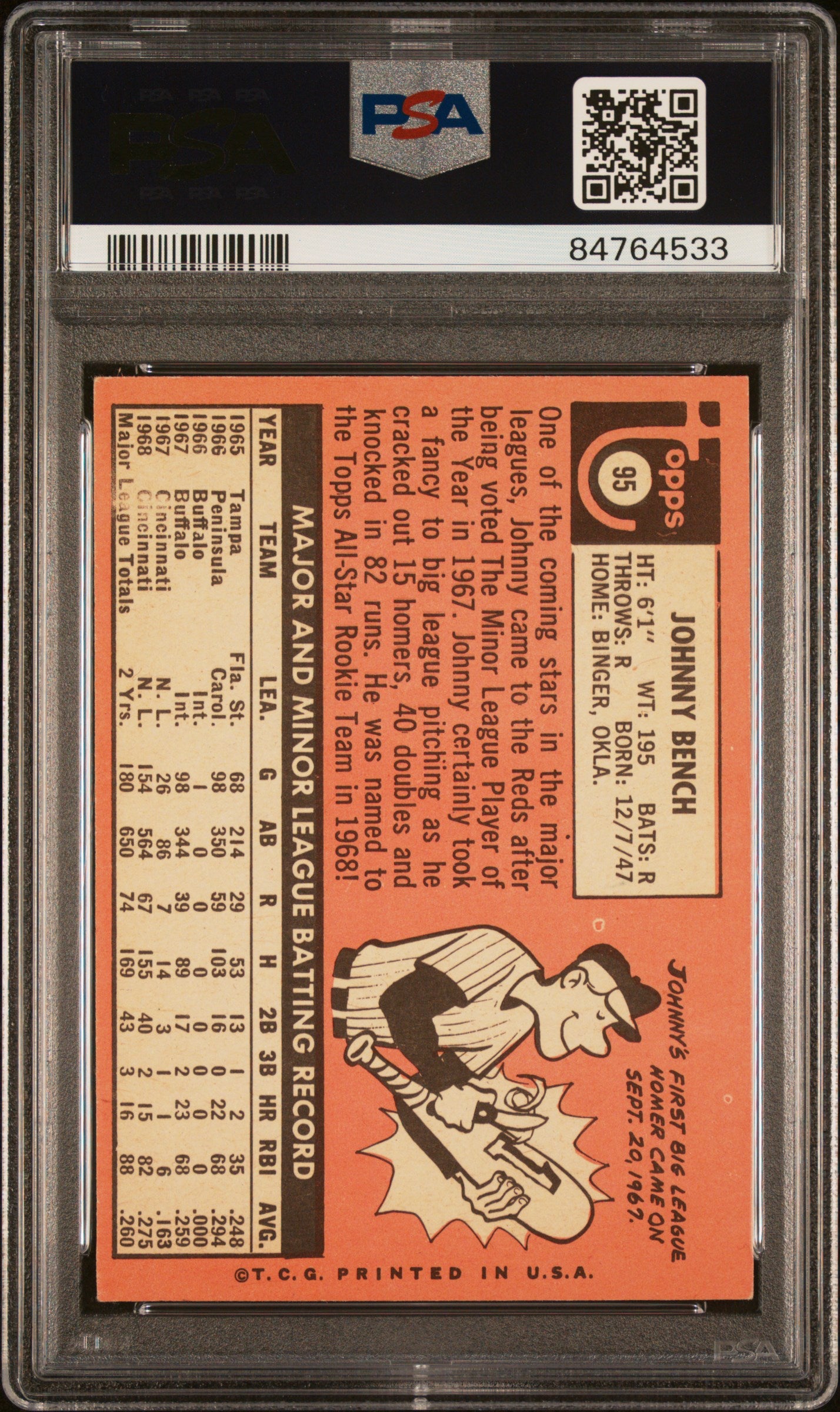 1969 Topps Johnny Bench #95 All Star Rookie PSA 4