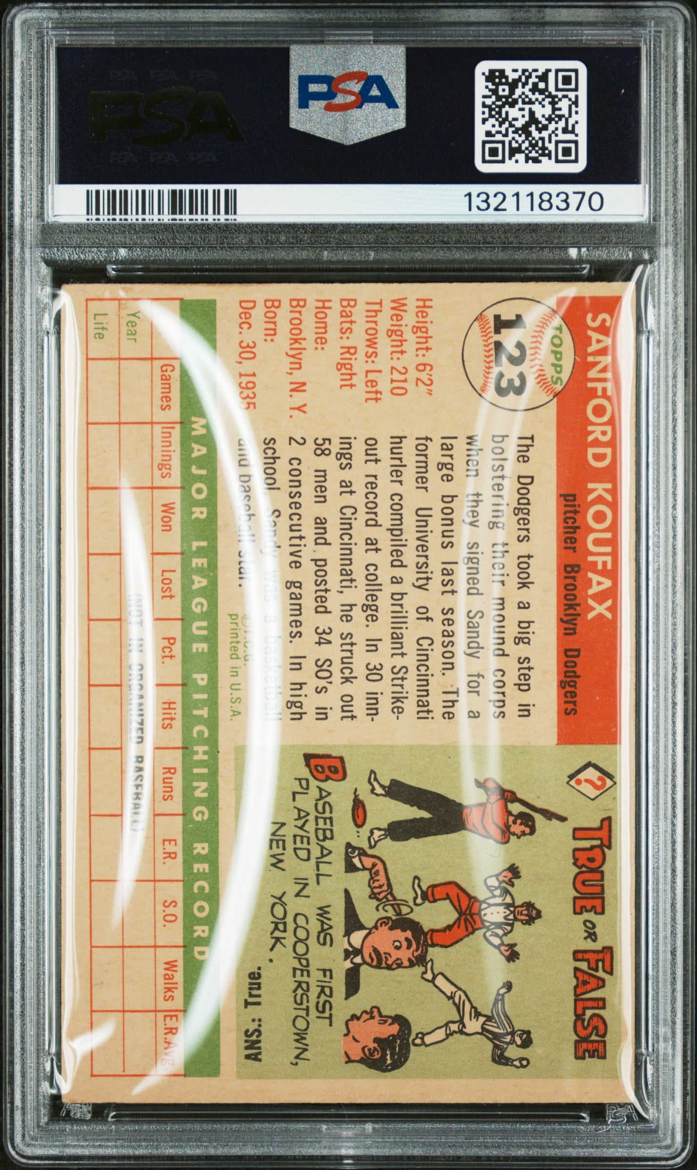 1955 Topps Sandy Koufax #123 PSA 5.5