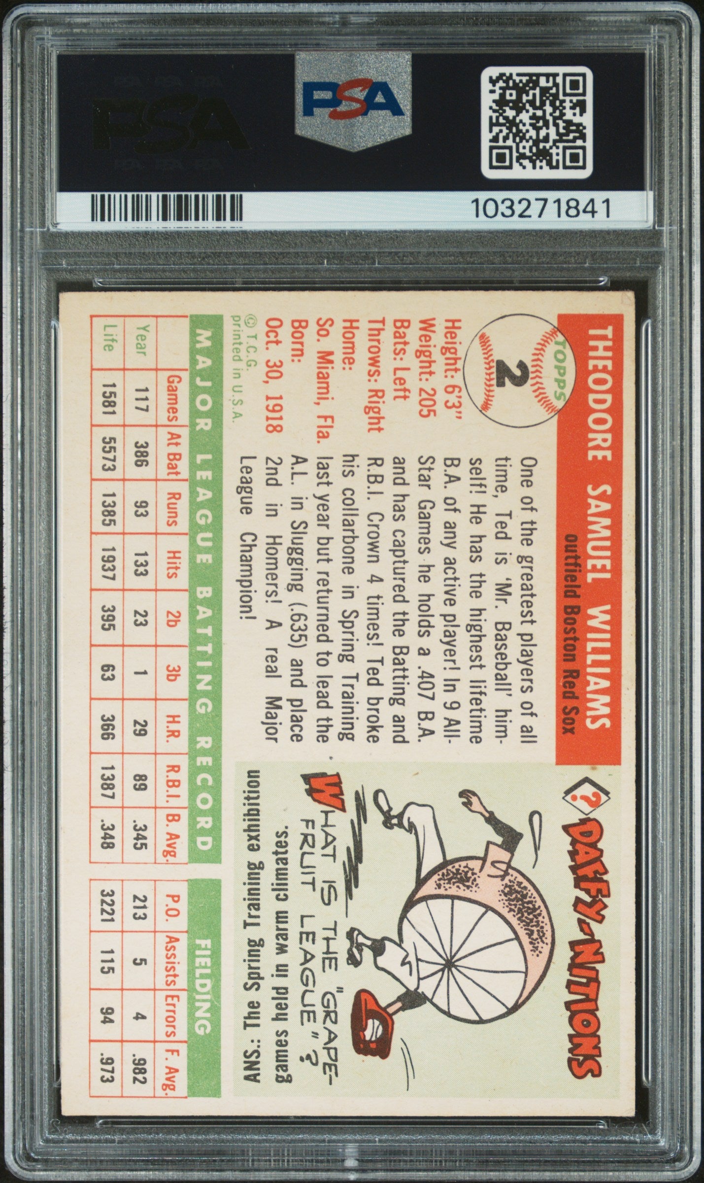 1955 Topps Ted Williams #2 PSA 4