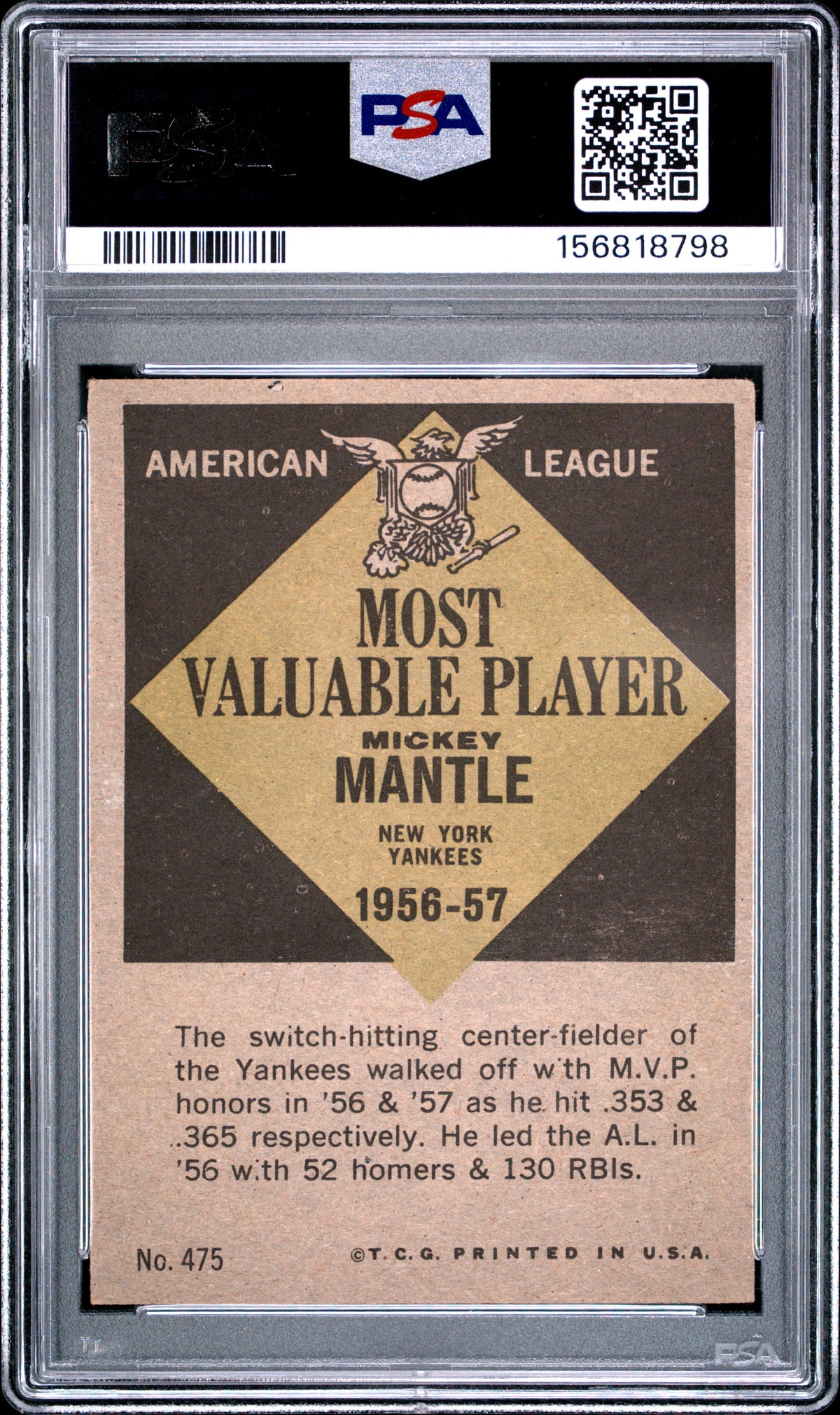 1961 Topps Mickey Mantle #475 MVP PSA 3