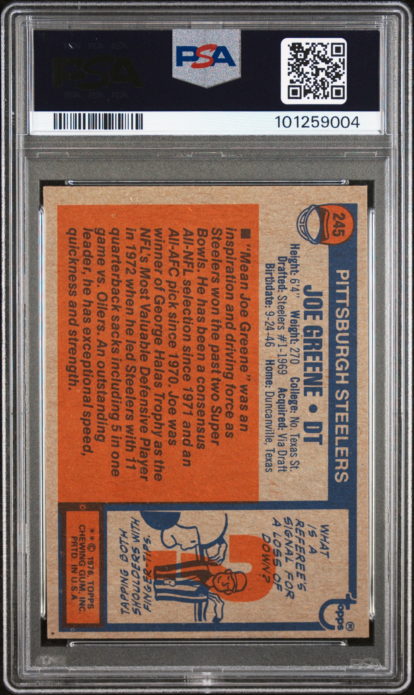 1976 Topps Joe Greene #245 PSA 8