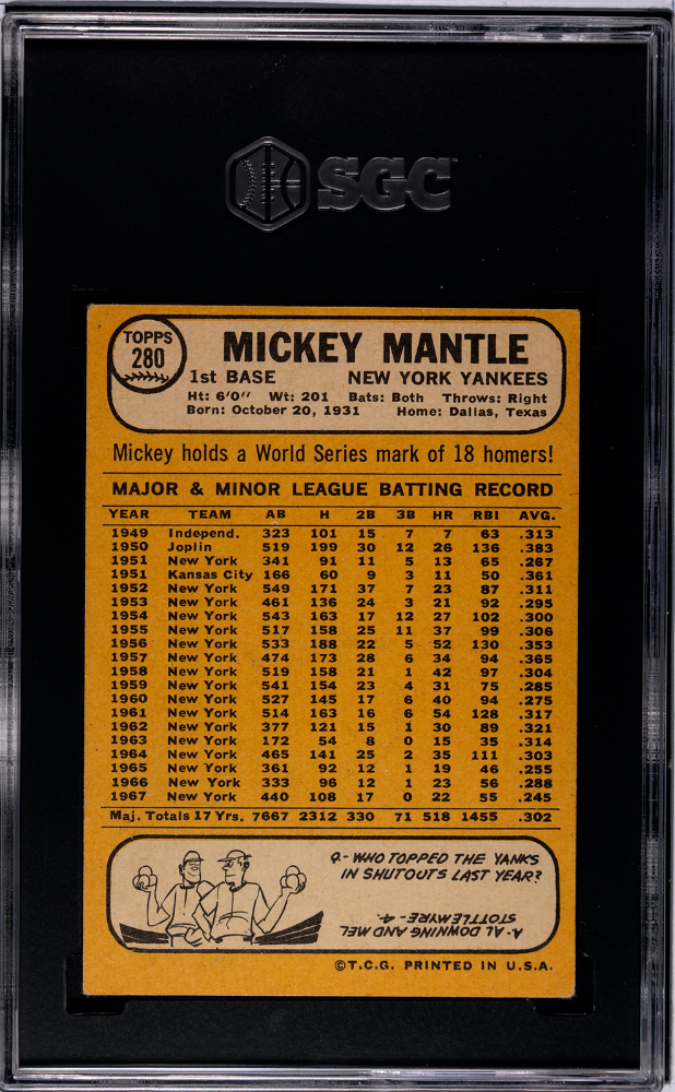 1968 Topps Mickey Mantle #280 SGC 4.5