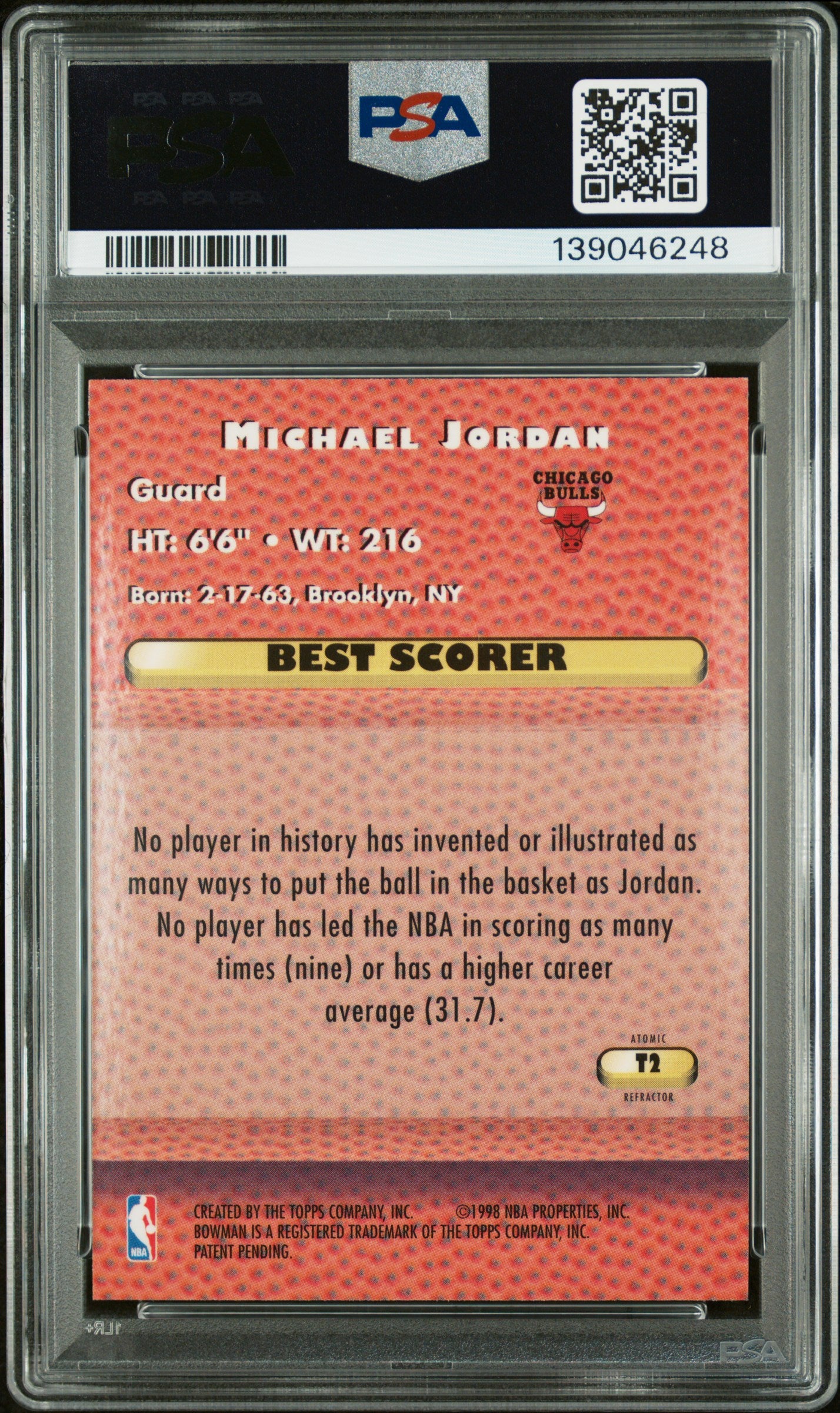 1997 Bowman's Best Techniques Michael Jordan #T2 Atomic Refractor PSA 9