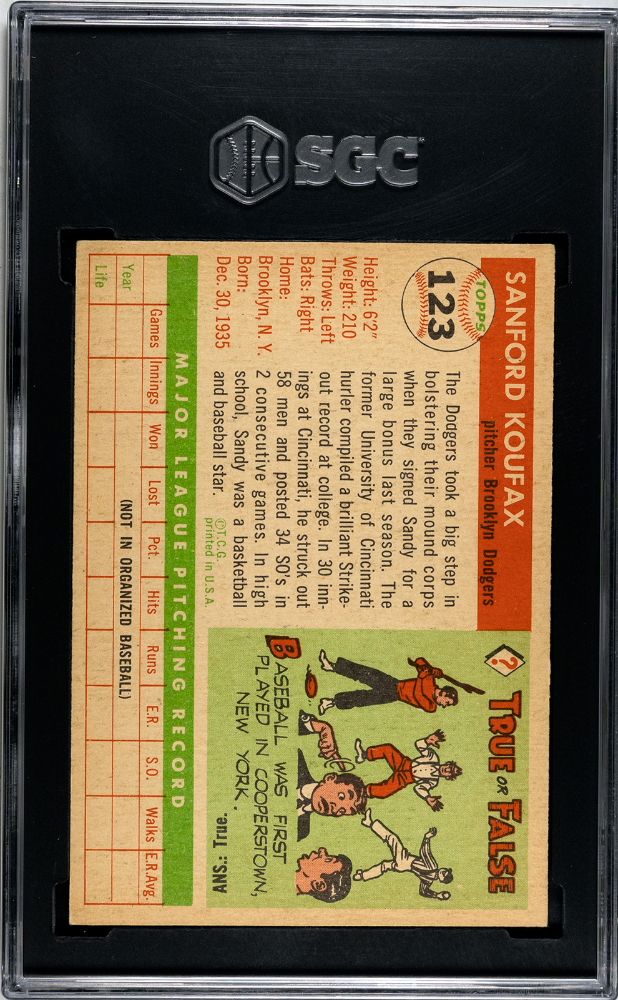 1955 Topps Sandy Koufax #123 SGC 5