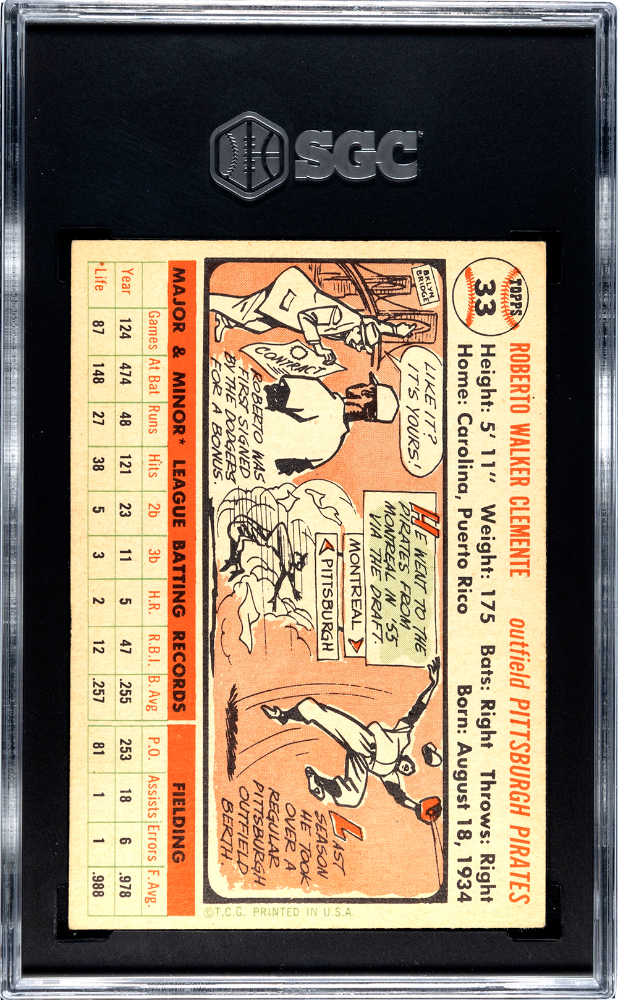 1956 Topps Roberto Clemente #33 White Back SGC 5