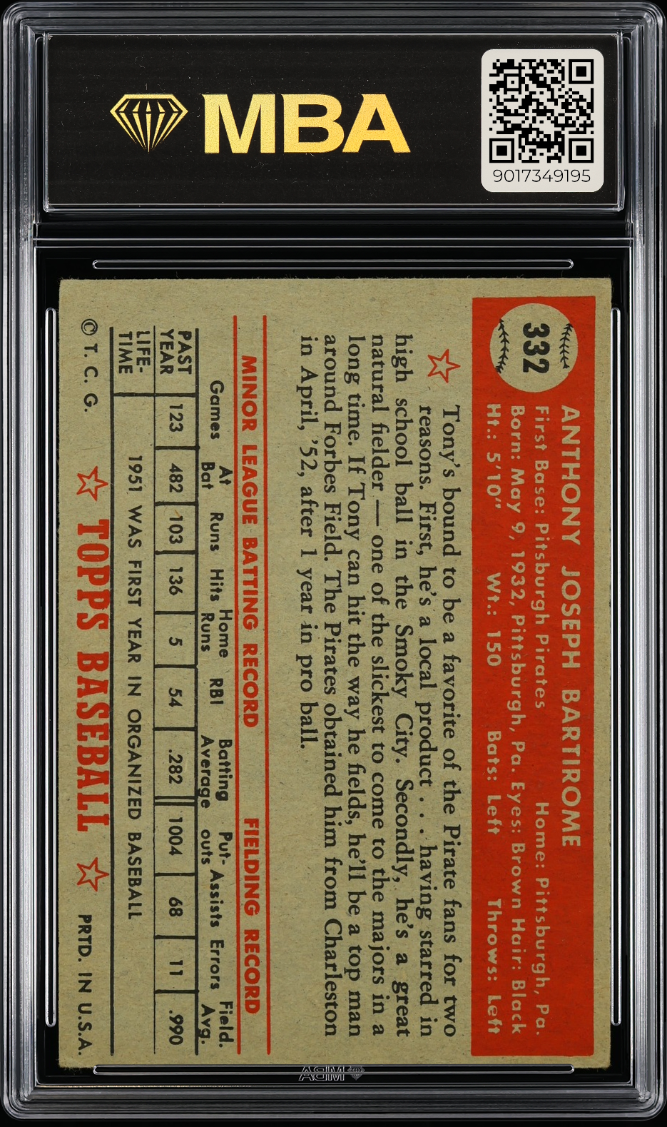 1952 Topps Tony Bartirome #332 MBA 4