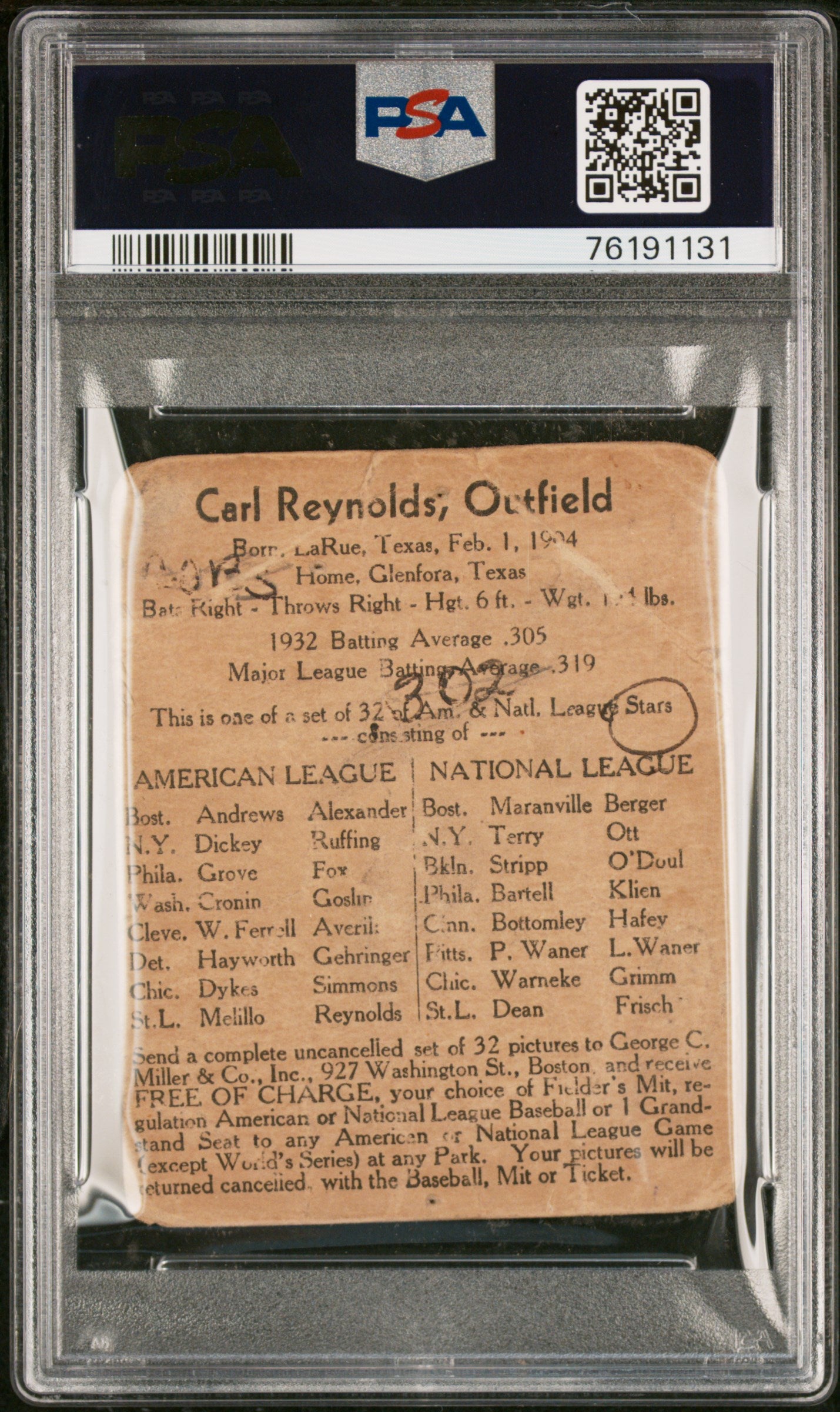 1933 George C. Miller Carl Reynolds PSA A