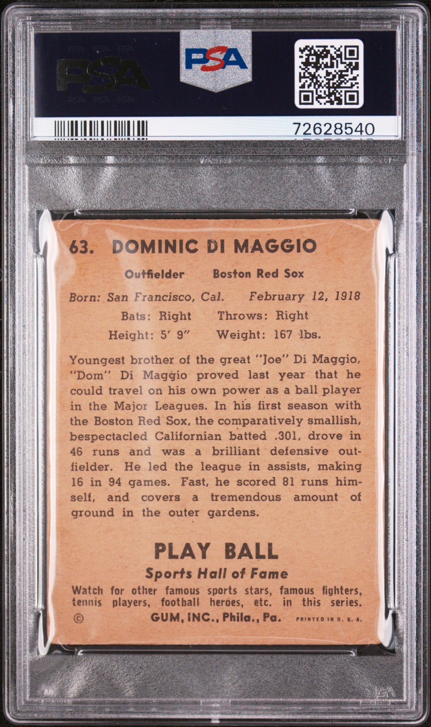 1941 Play Ball Dom Dimaggio #63 PSA 2