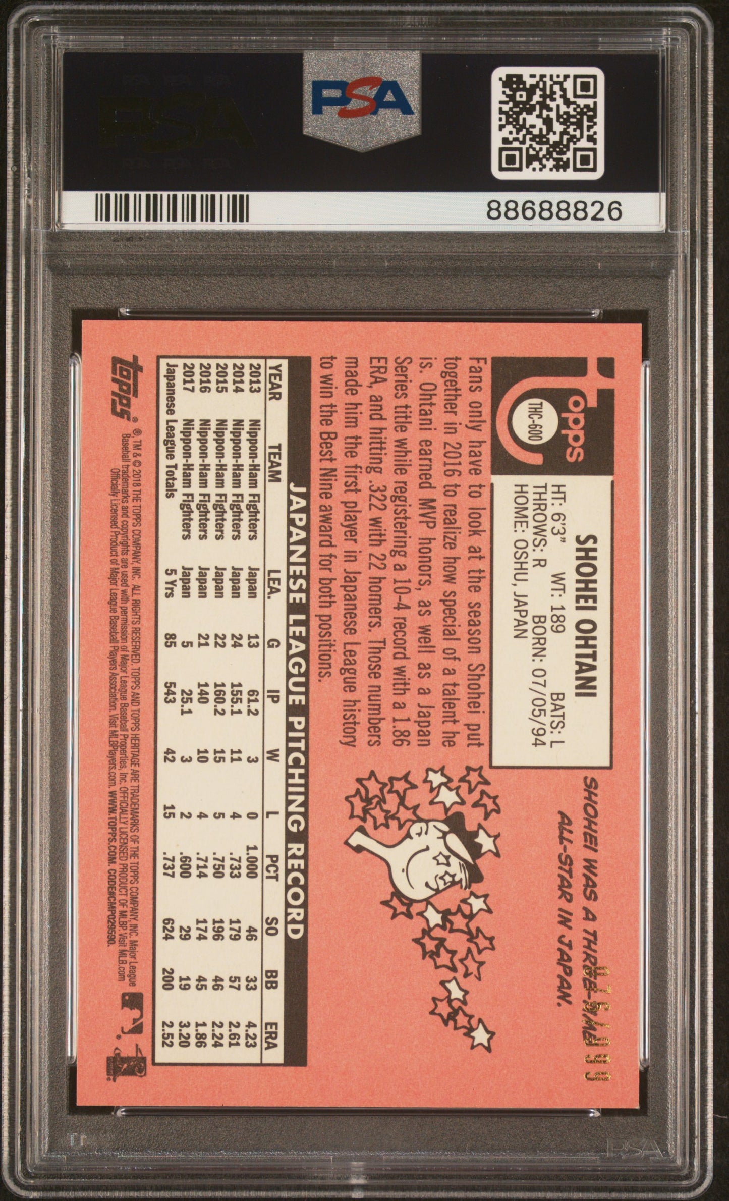 2018 Topps Heritage Shohei Ohtani #600 Chrome PSA 10