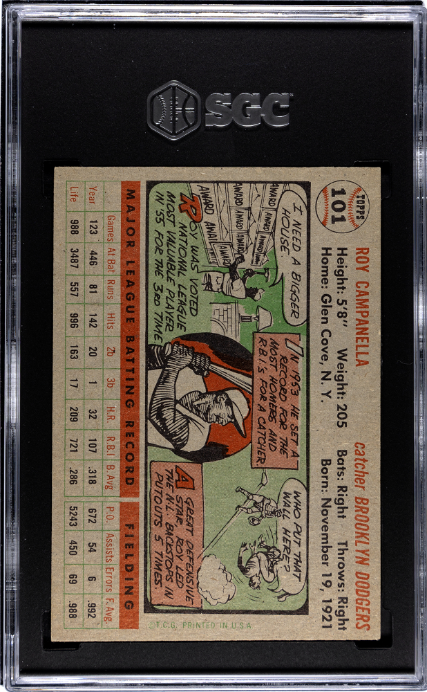 1956 Topps Roy Campanella #101 Gray Back SGC 6