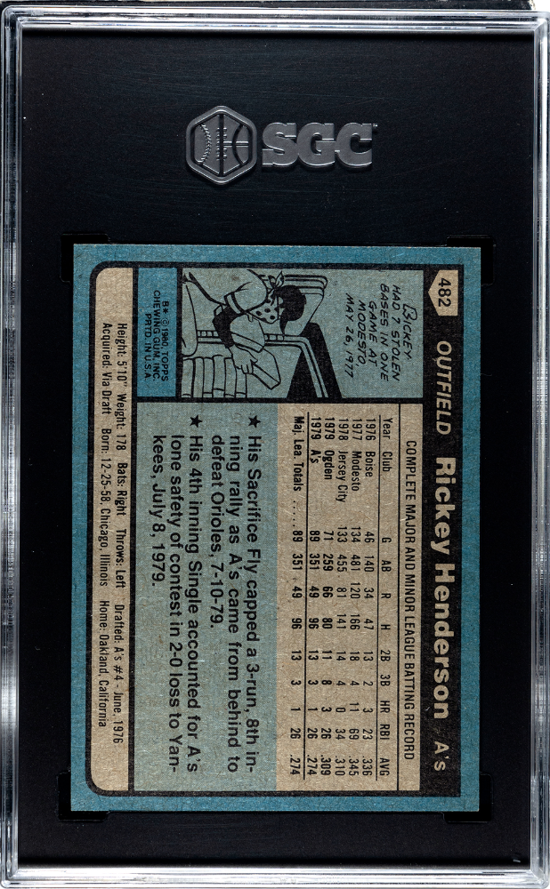 1980 Topps Rickey Henderson #482 SGC 8