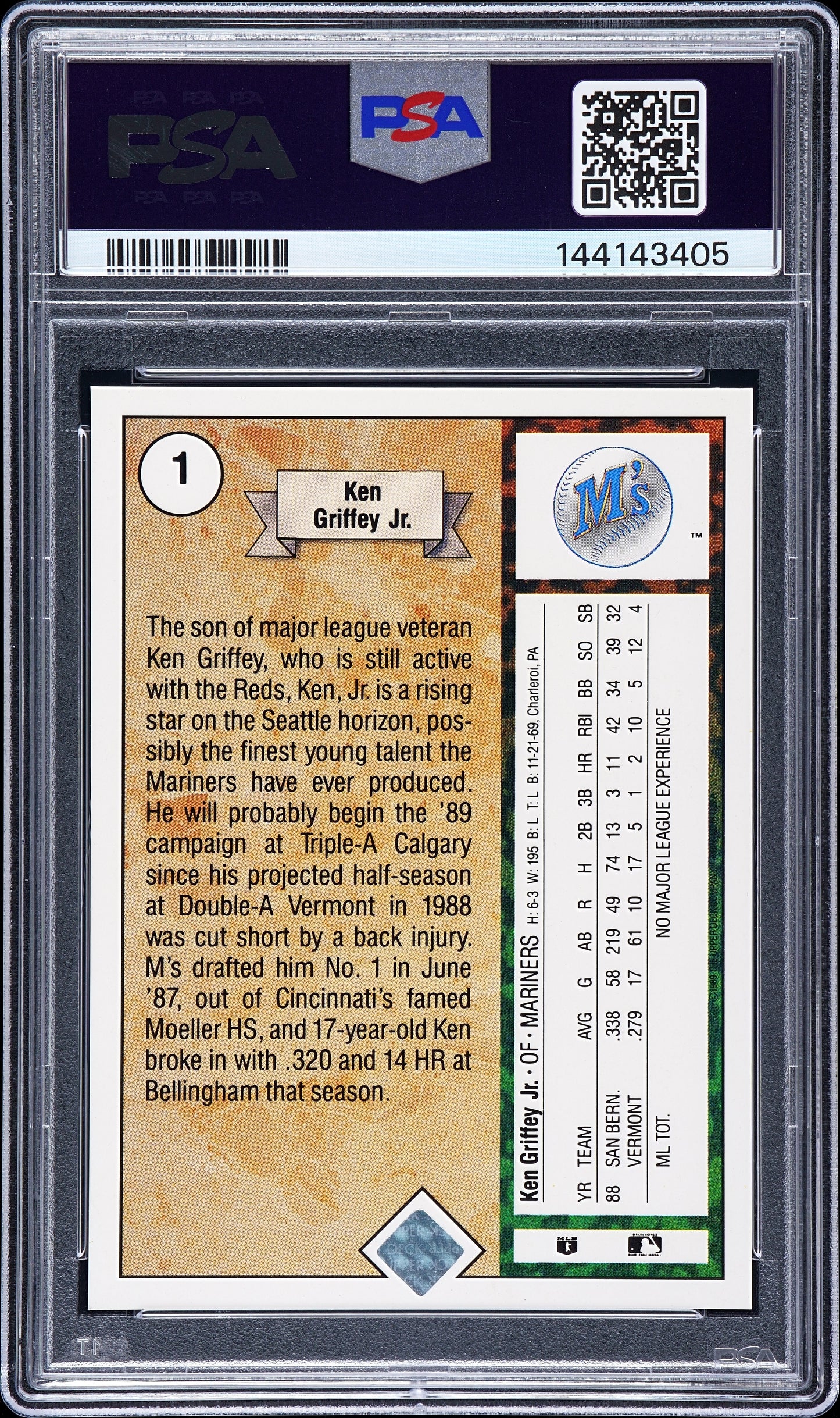 1989 Upper Deck Ken Griffey JR. #1 Star Rookie PSA 10 Auto 10