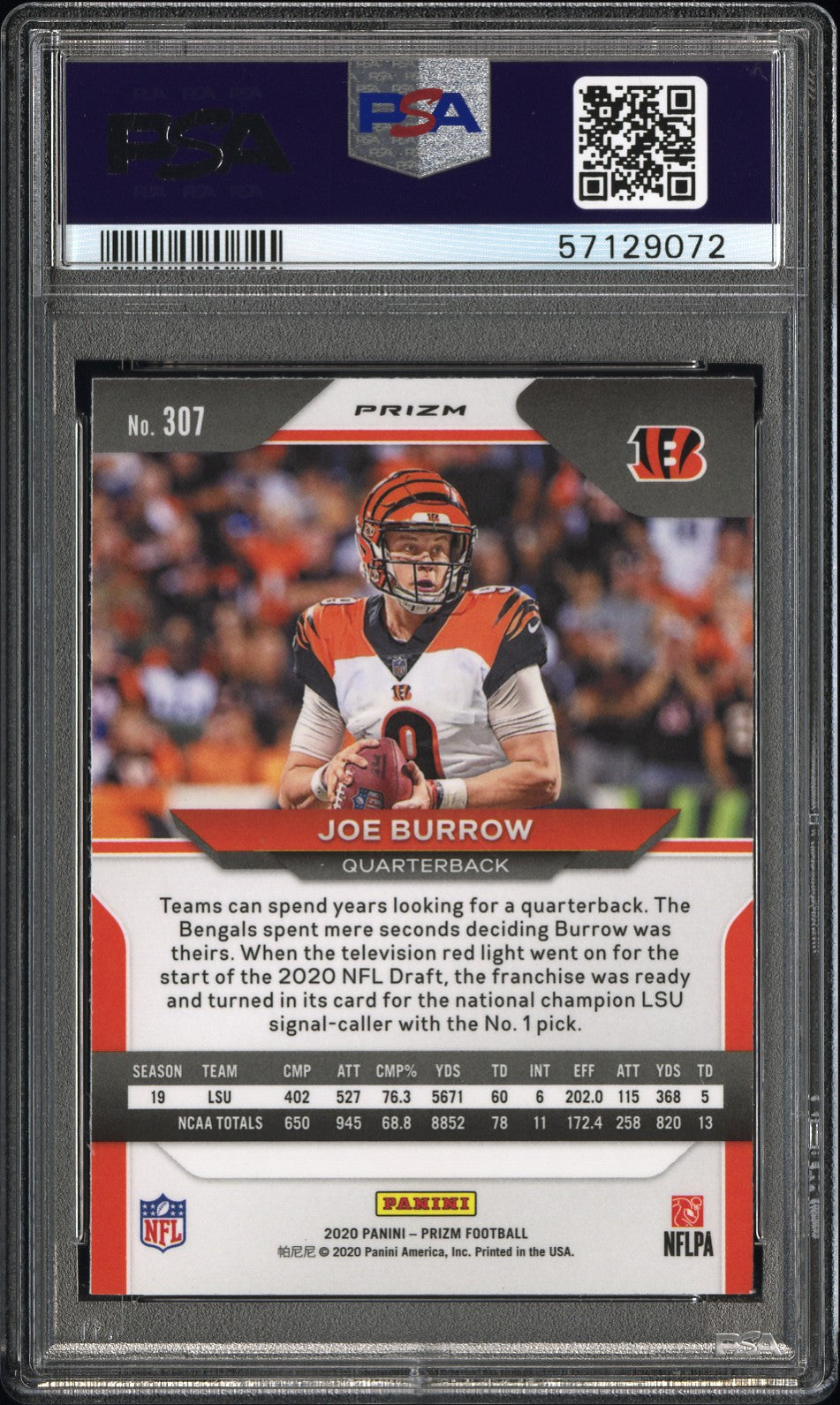 2020 Panini Prizm Joe Burrow #307 Silver PSA 9