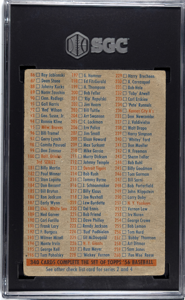1956 Topps 3 Checklist 1 SGC 1