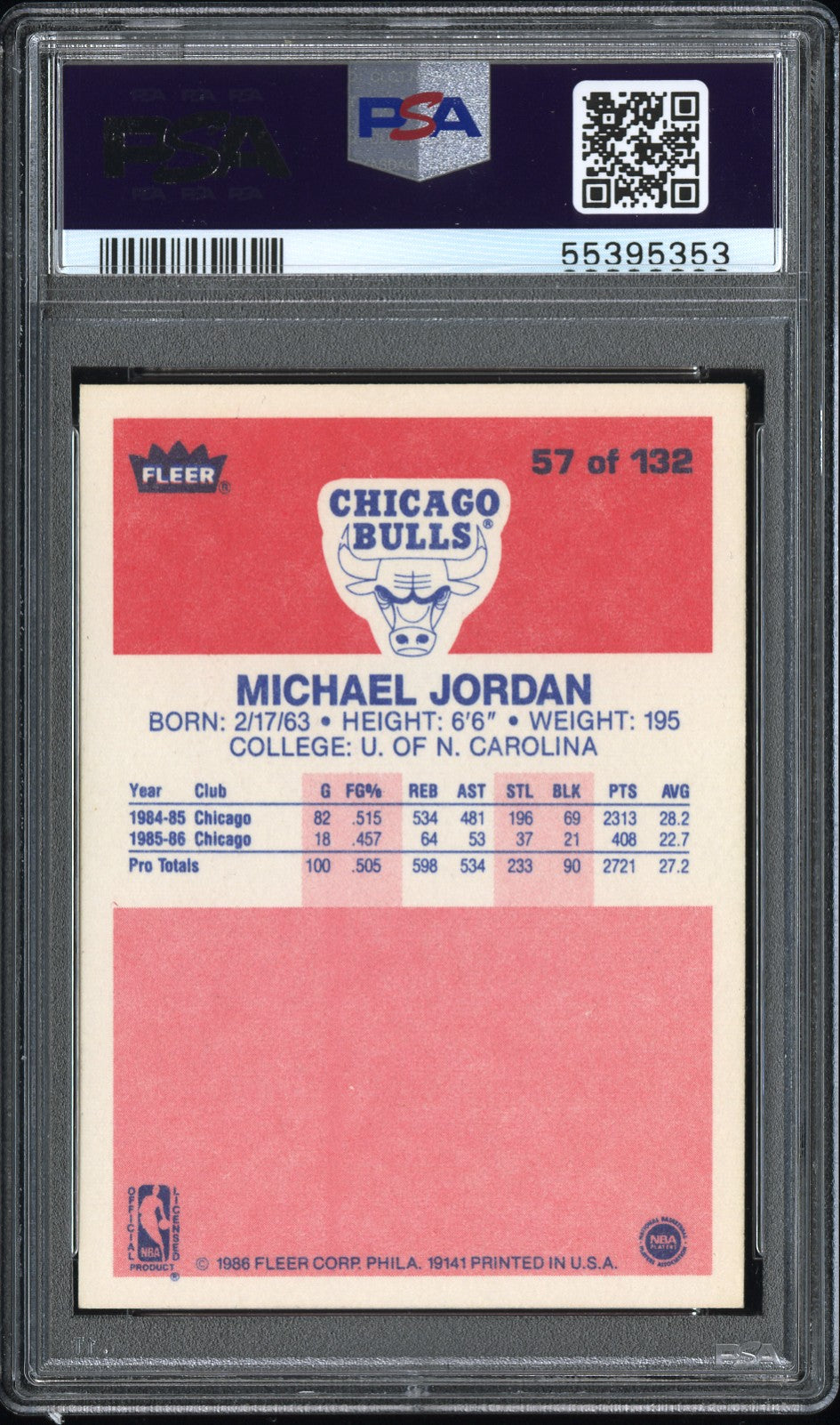 1986 Fleer Michael Jordan #57 PSA 6.5