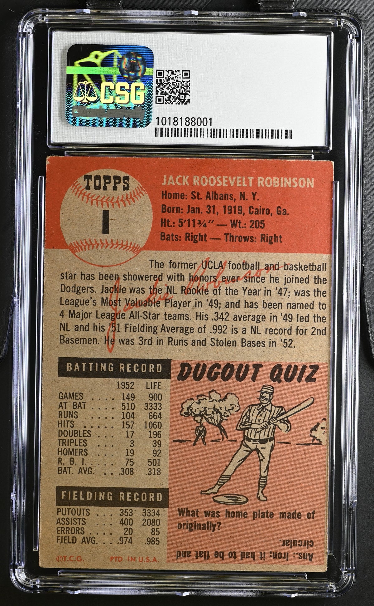1953 Topps Jackie Robinson #1 CGC 3.5