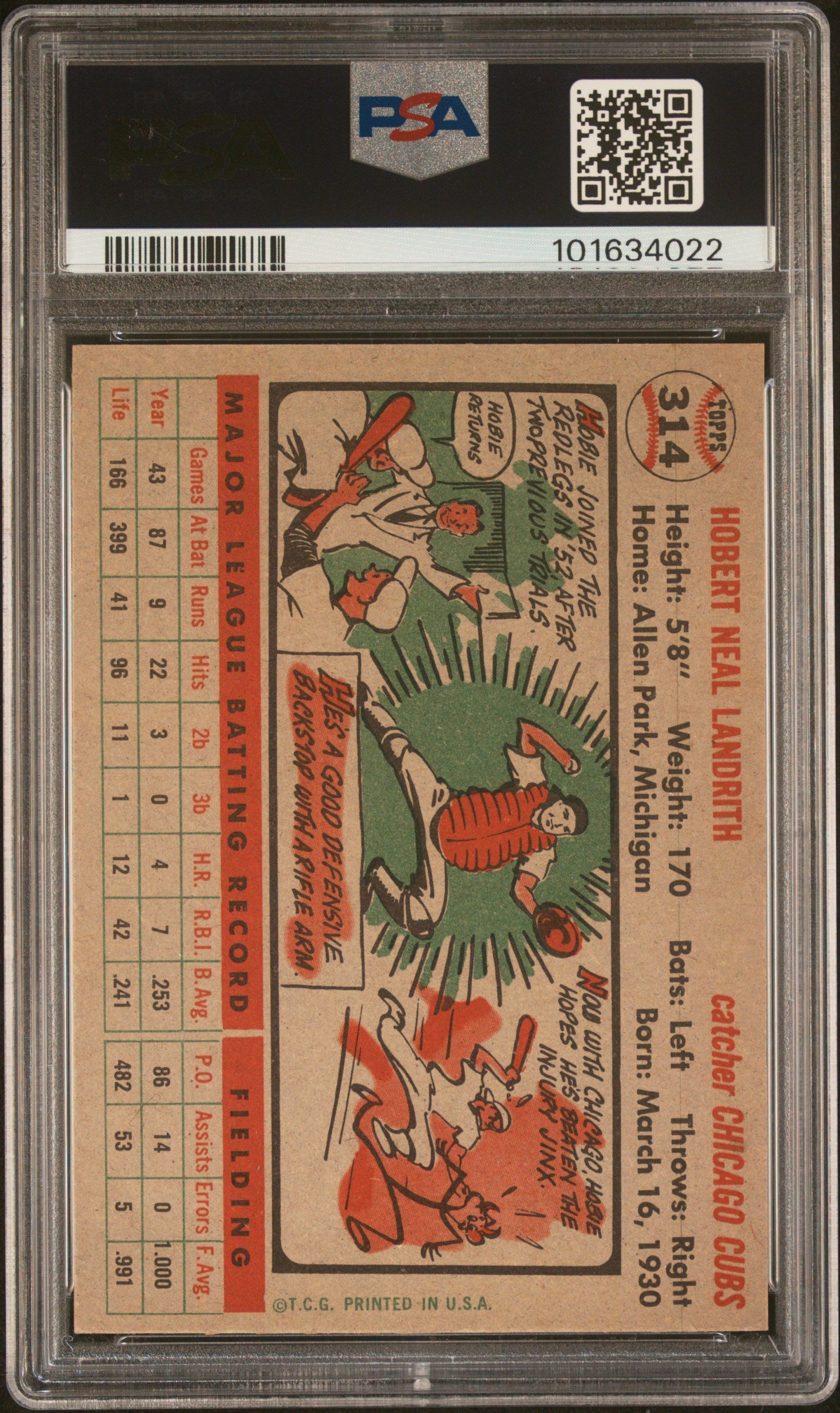 1956 Topps Hobie Landrith #314 PSA 7