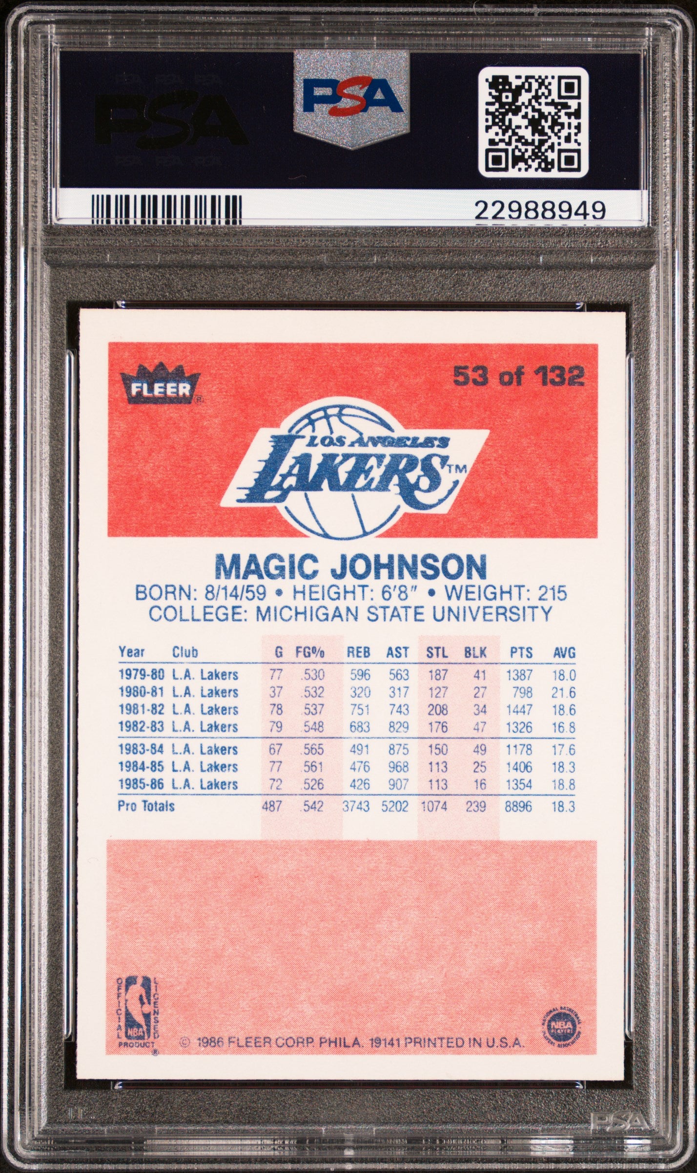 1986 Fleer Magic Johnson #53 PSA 9