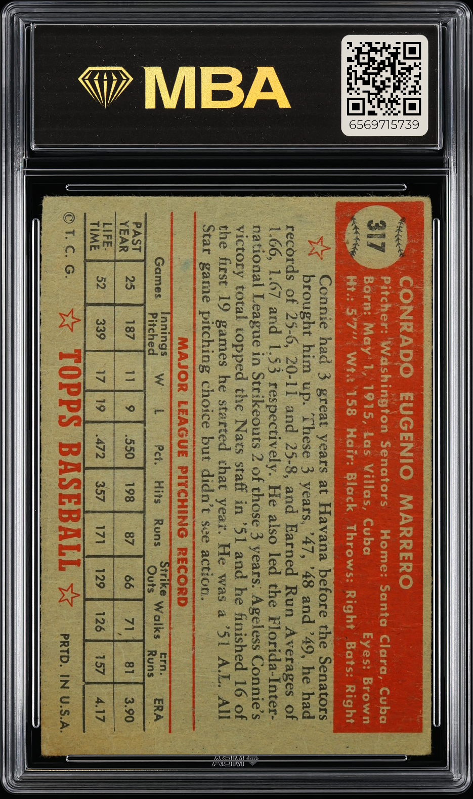 1952 Topps Connie Marrero #317 MBA 1
