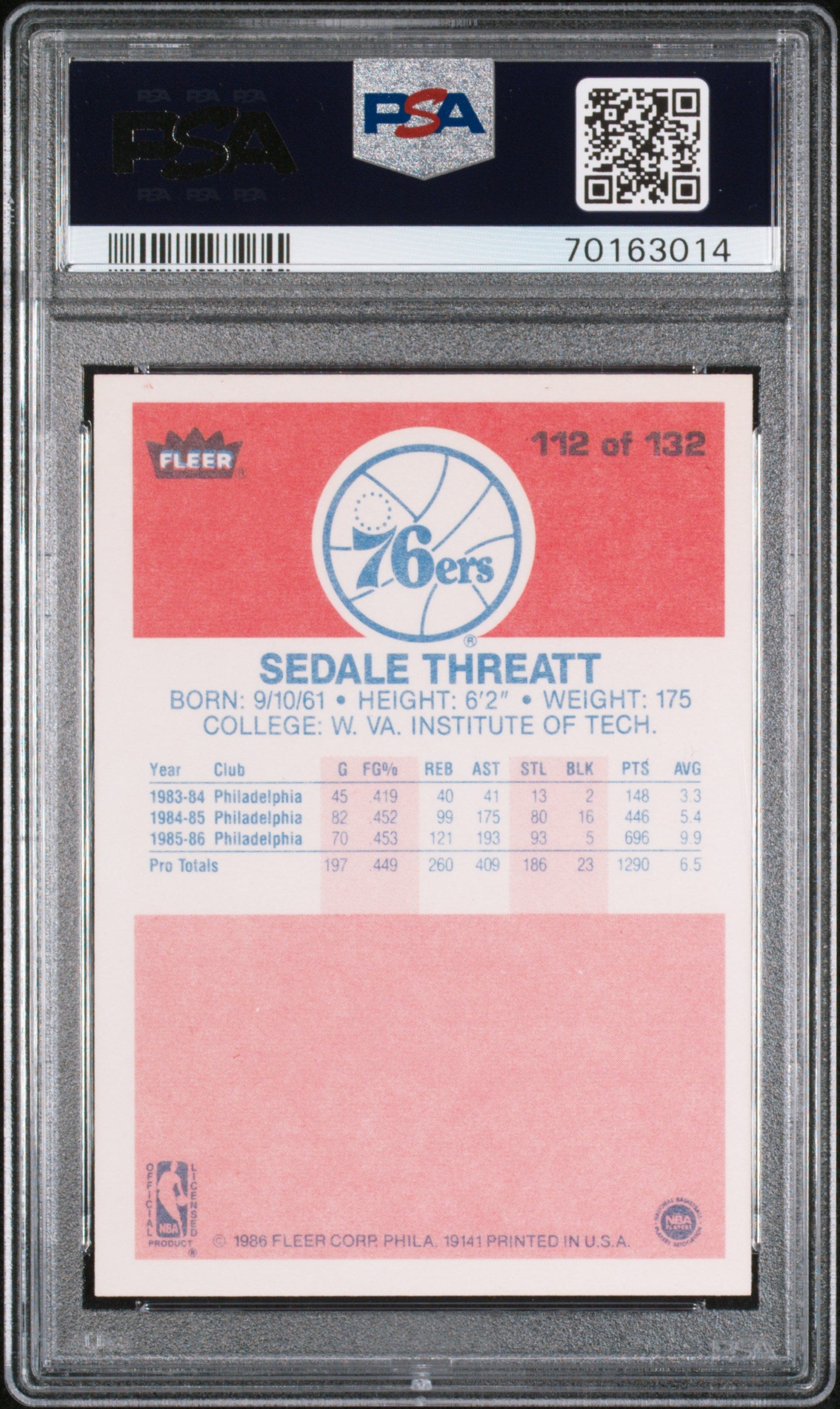 1986 Fleer Sedale Threatt #112 PSA 9