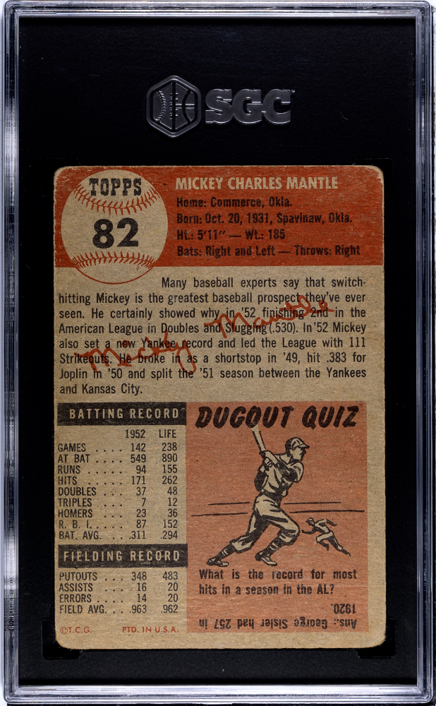 1953 Topps Mickey Mantle #82 SGC 2