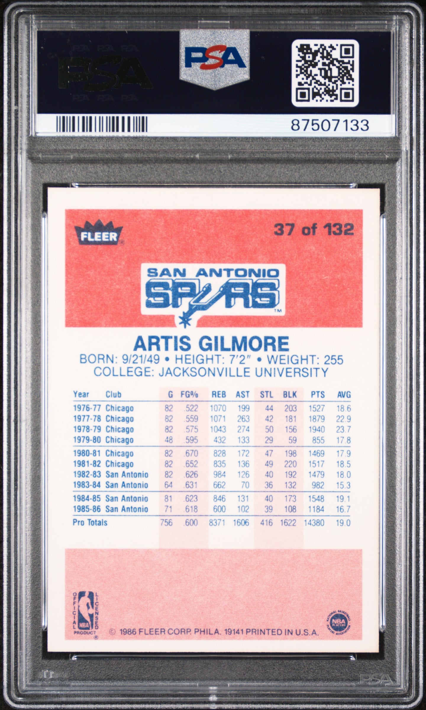 1986 Fleer Artis Gilmore #37 PSA 9