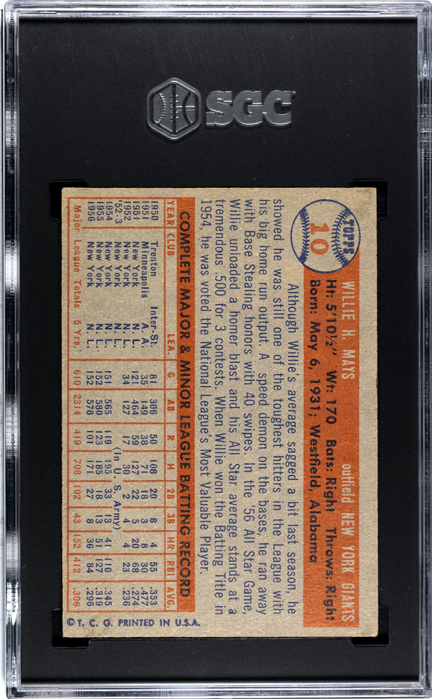 1957 Topps Willie Mays #10 SGC 3