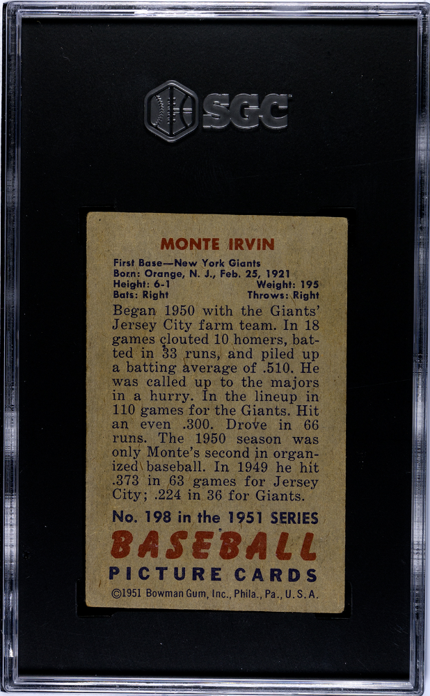 1951 Bowman Monte Irvin #198 SGC 3