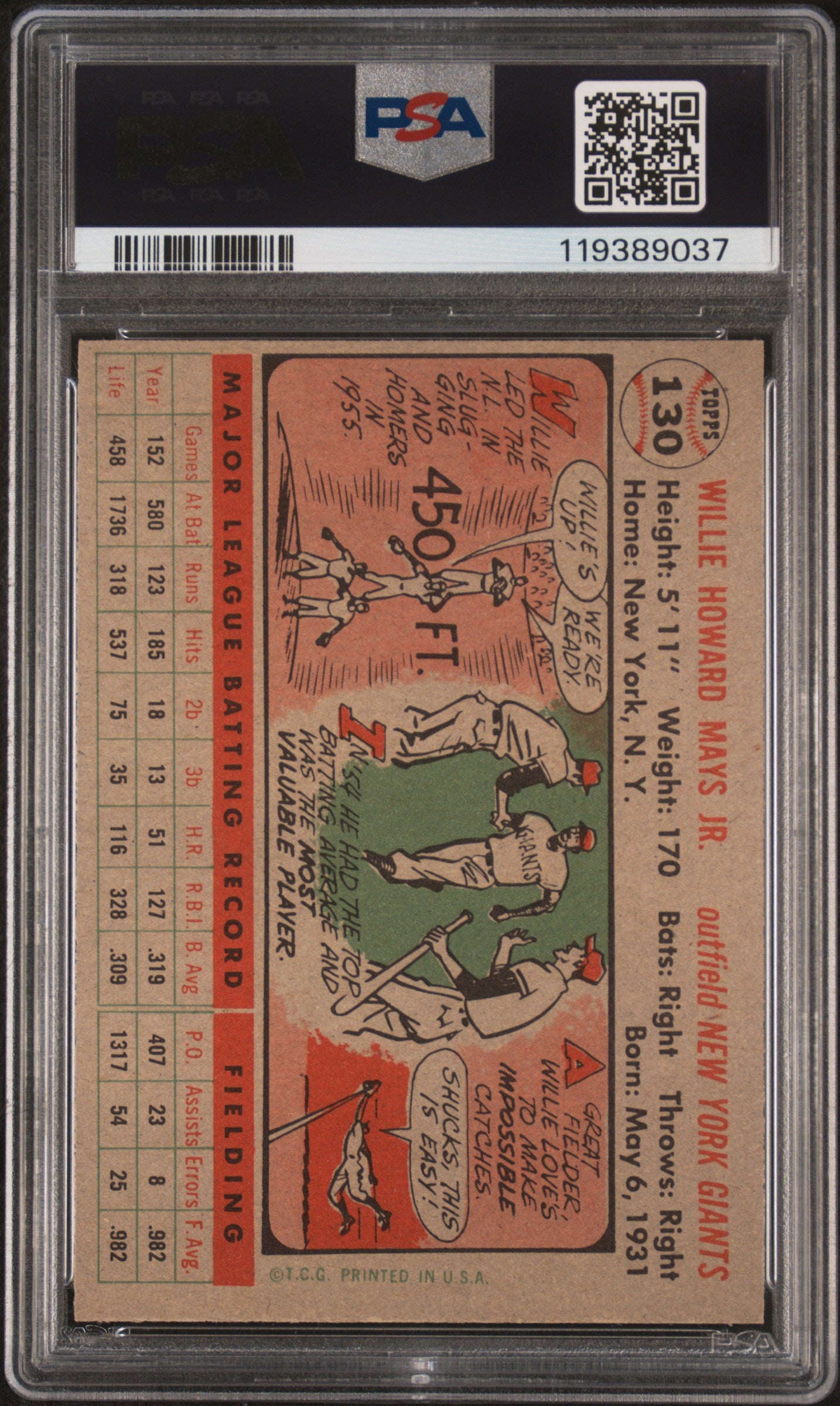 1956 Topps Willie Mays #130 Gray Back PSA 7