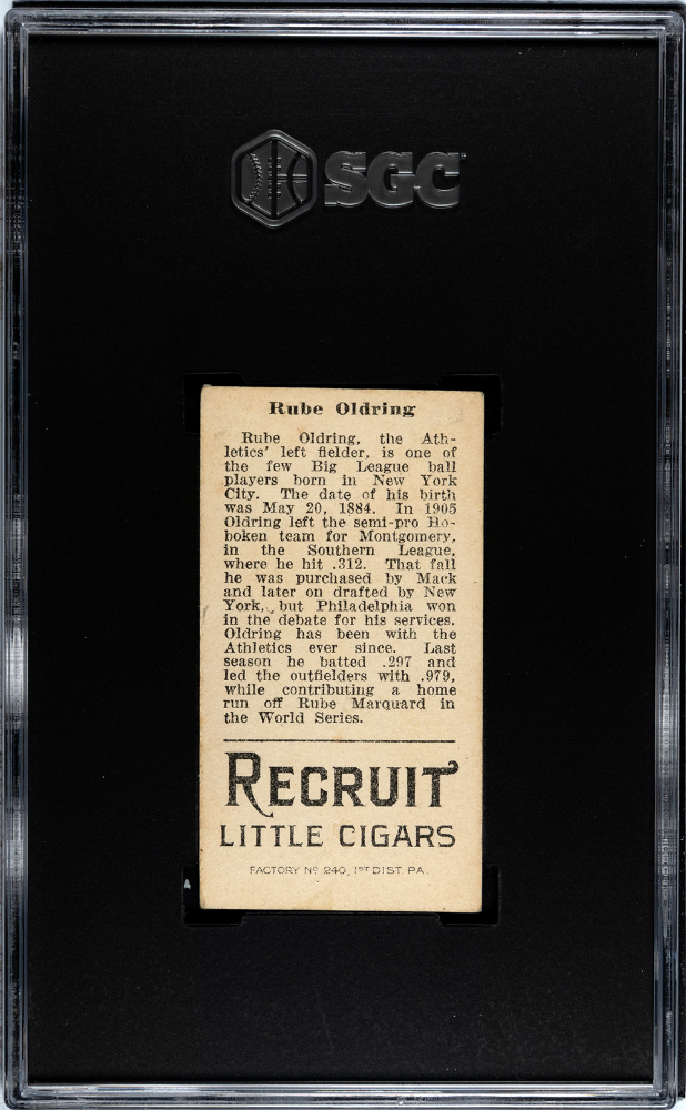 1912 Recruit Little Cigars (T207) Rube Oldring SGC 2.5