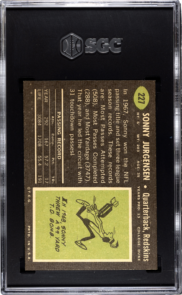 1969 Topps Sonny Jurgensen #227 SGC 8