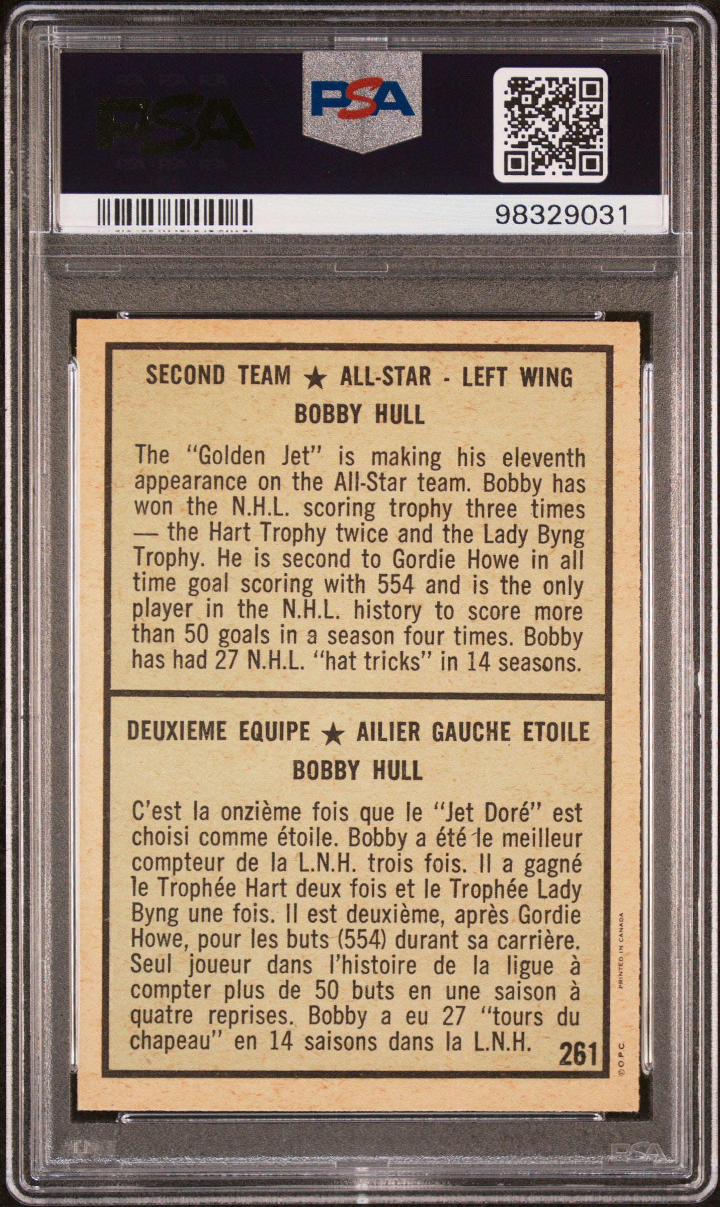 1971 O-Pee-Chee Bobby Hull #261 PSA 8