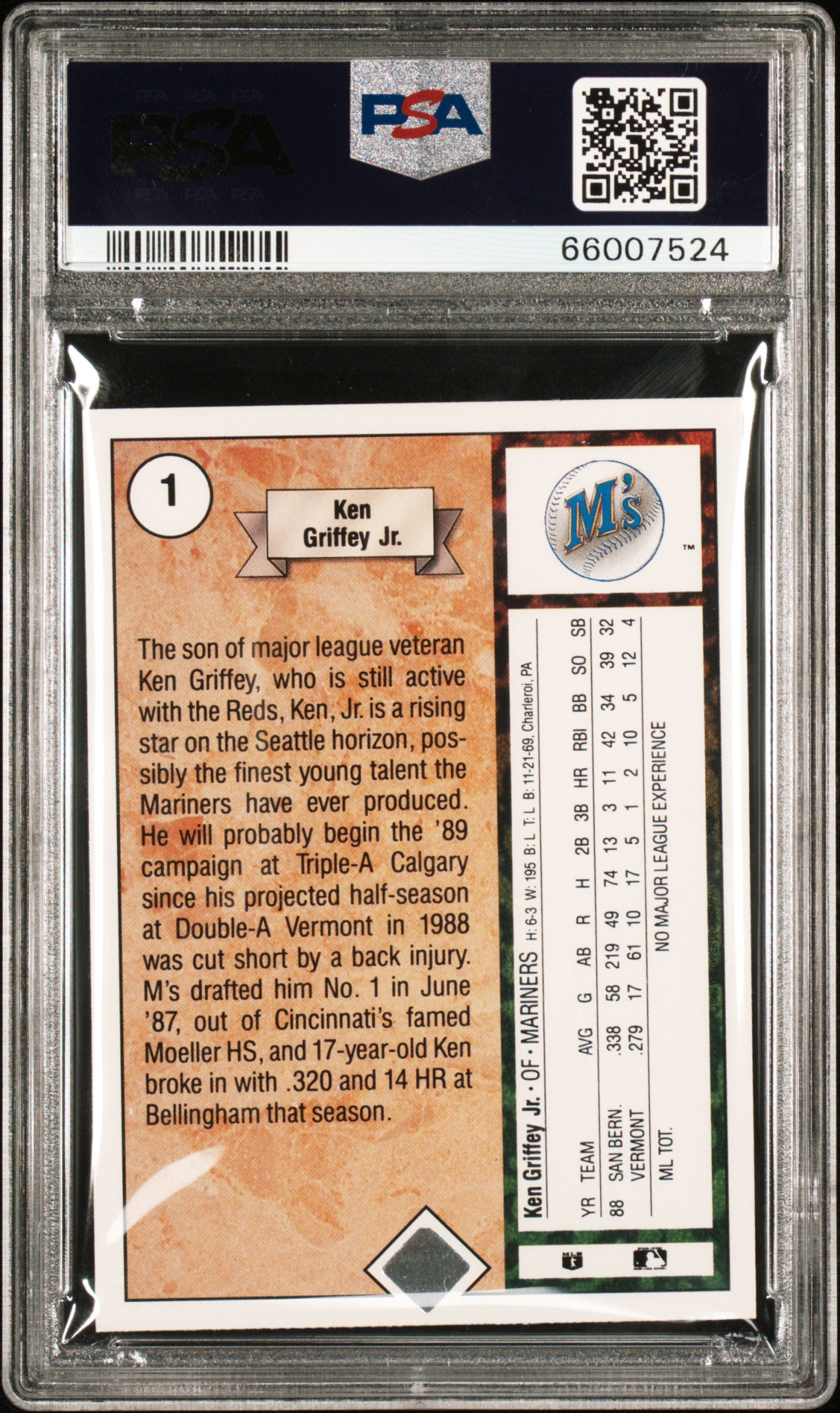 1989 Upper Deck Ken Griffey JR. #1 Star Rookie PSA 9